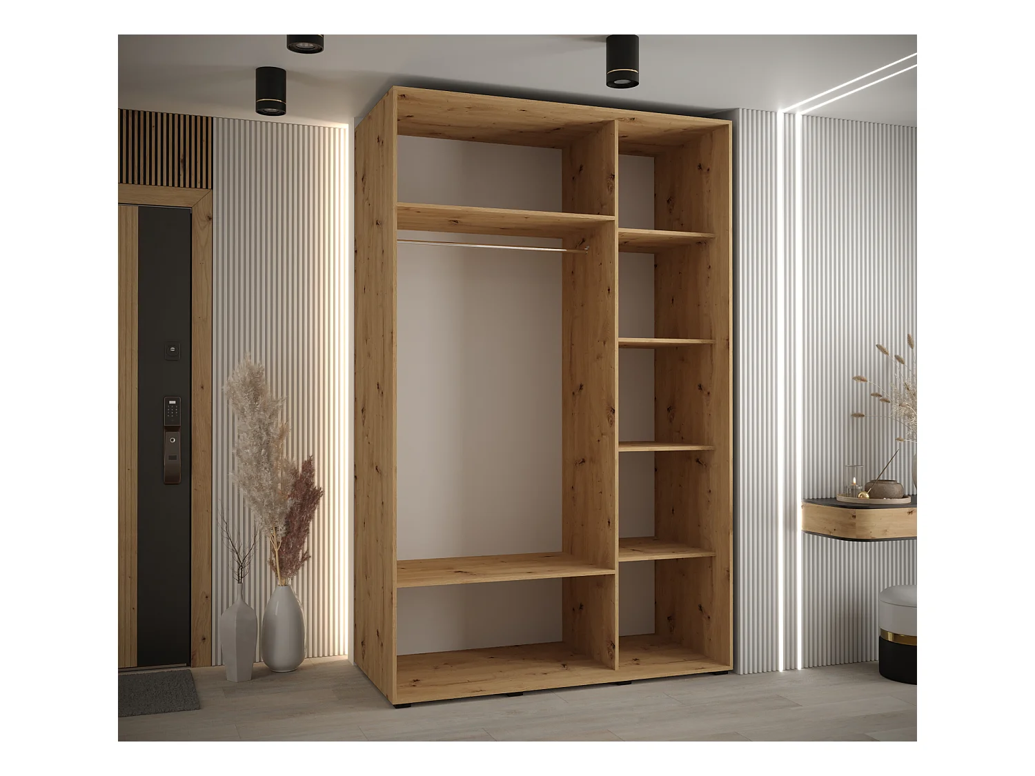 ARMOIRE DAVOS 2 À PORTES COULISSANTES 235,2/150/60 3 portes (Artisan/Artisan/Noir)