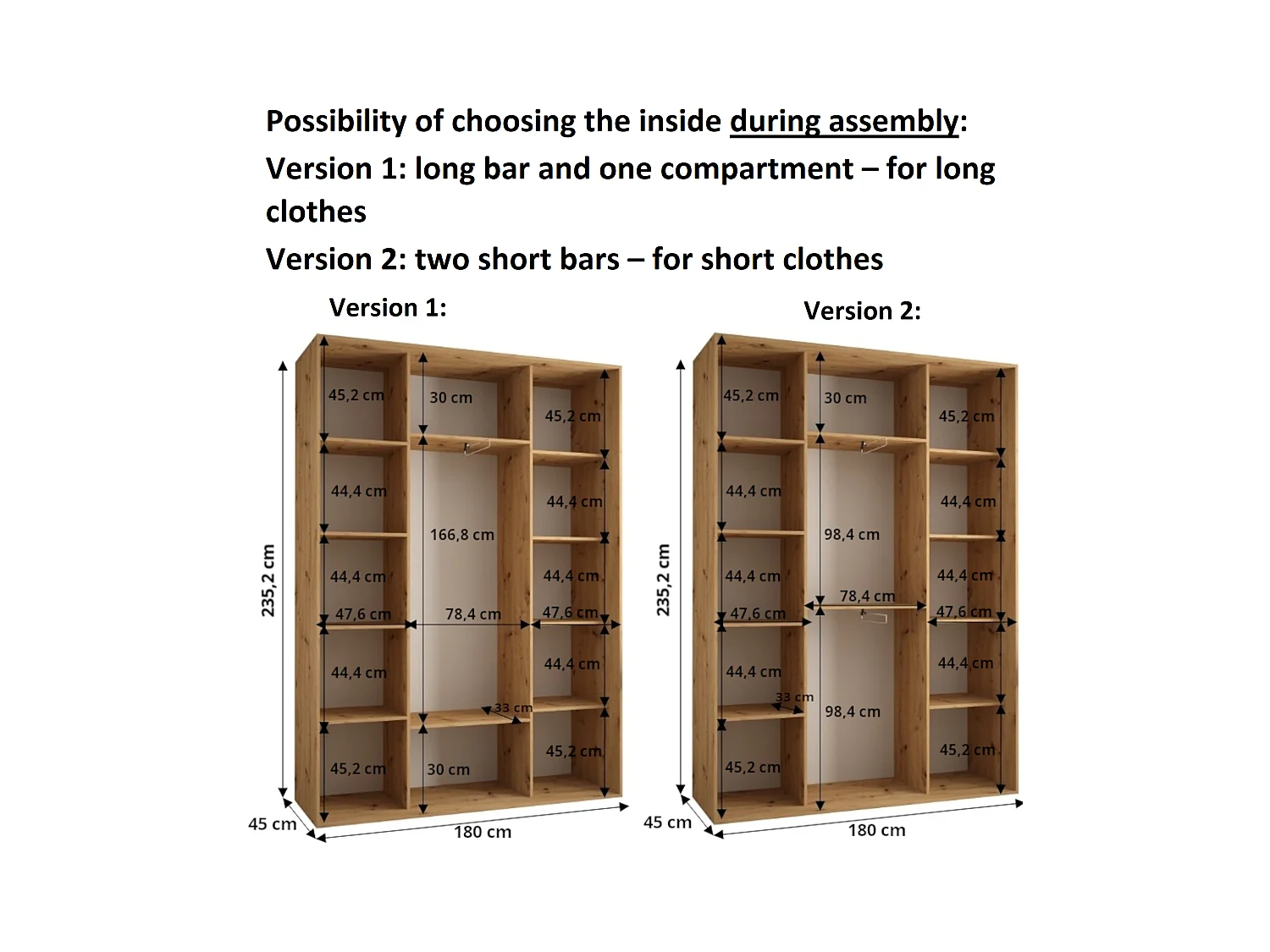 ARMOIRE DAVOS 1 À PORTES COULISSANTES 235,2/180/45 3 portes (Noir/Blanc/Or)