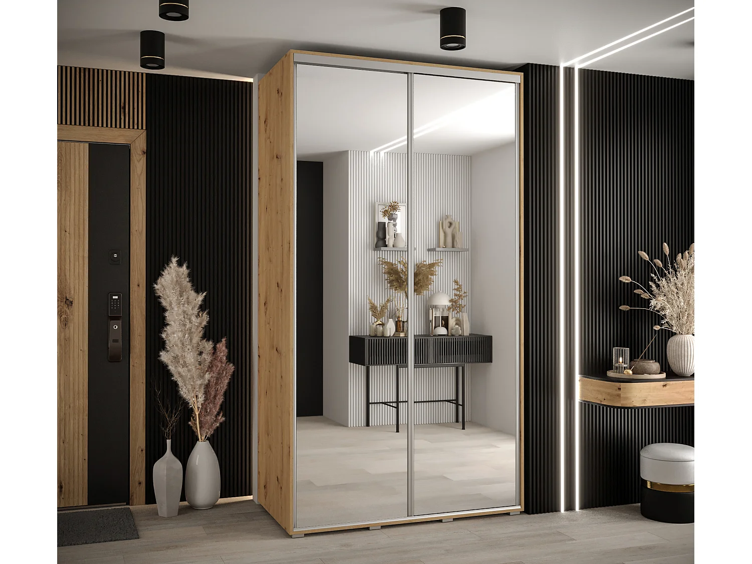 DAVOS 2 KLEDINGKAST MET SCHUIFDEUREN 235,2/130/60 2 deuren (Artisan/Artisan/Zilver)