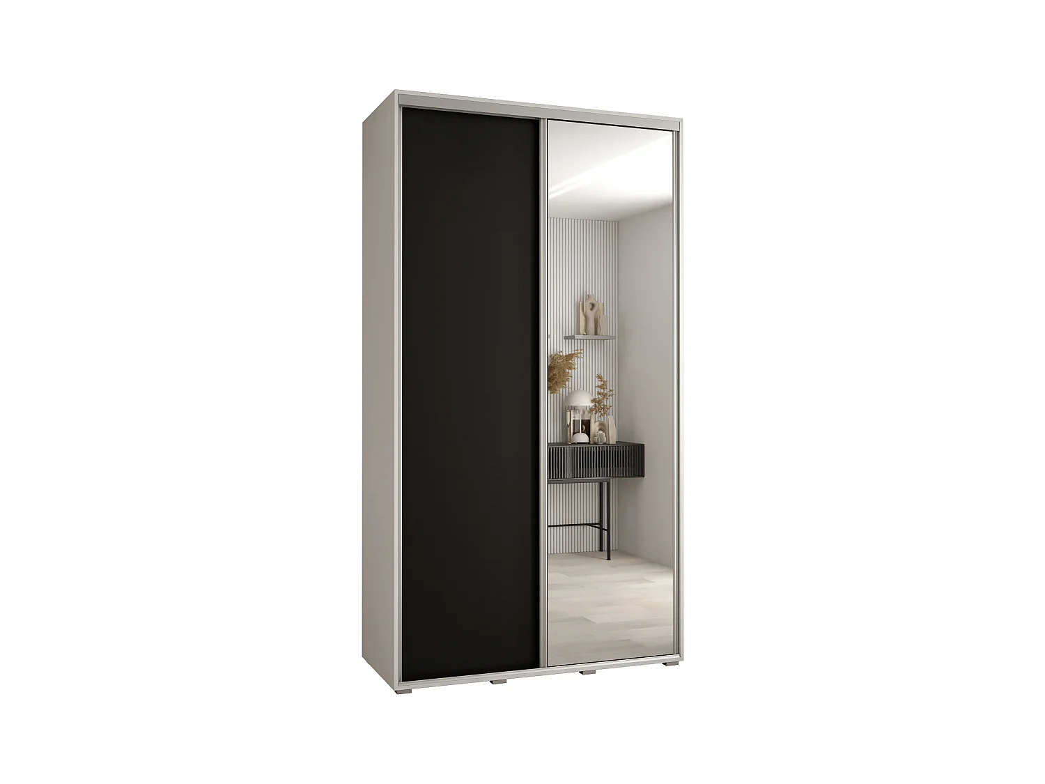 SCHWEBETÜRENSCHRANK DAVOS 3 235,2/140/60 2-türig (Weiß/Schwarz/Silber)