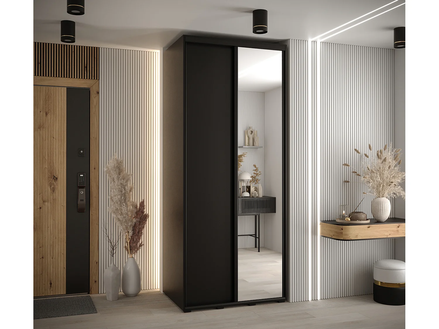 ARMOIRE DAVOS 3 À PORTES COULISSANTES 235,2/100/60 2 portes (Noir/Noir/Noir)