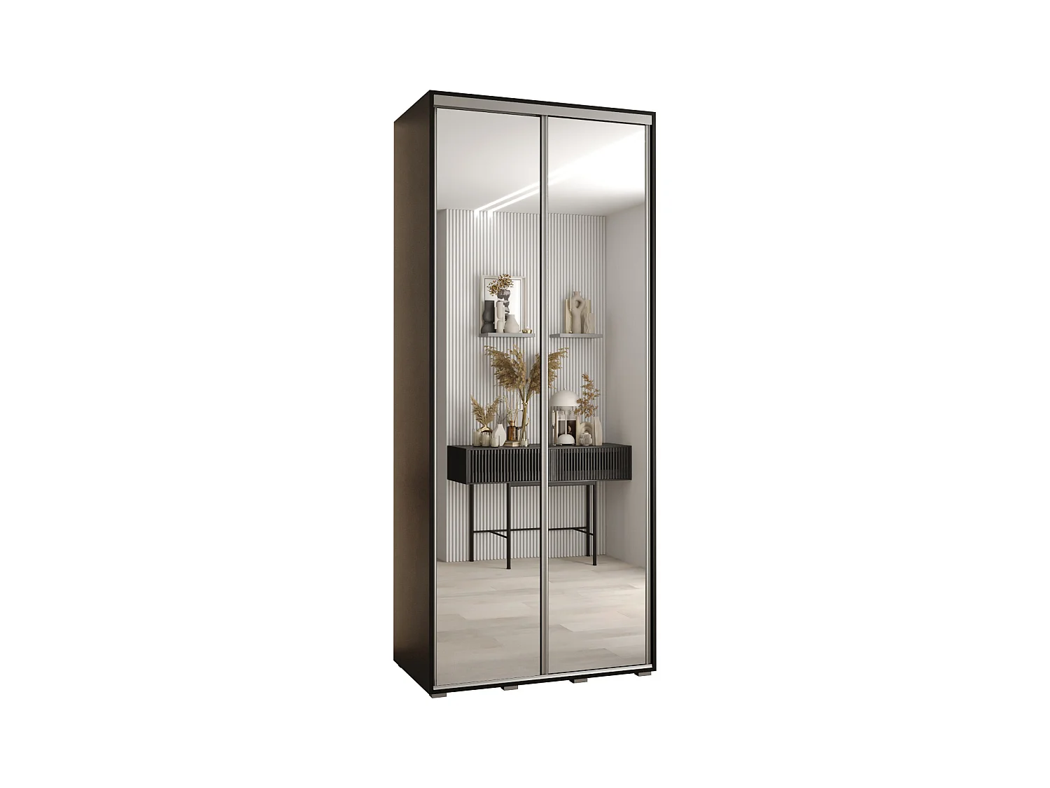 ARMOIRE DAVOS 2 À PORTES COULISSANTES 235,2/110/60 2 portes (Noir/Noir/Argent)