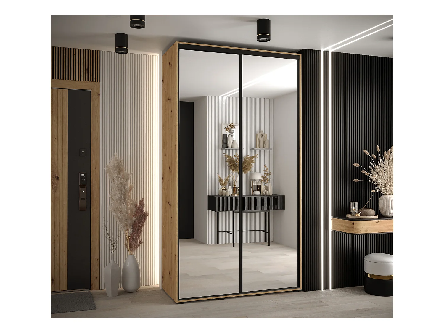 ARMARIO DAVOS 2 DE PUERTAS CORREDERAS 235,2/130/45 2 puertas (Artisan/Artisan/Negro)