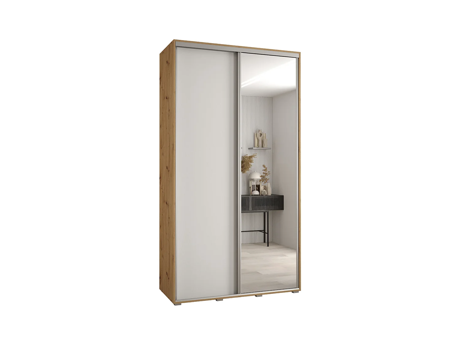 SCHWEBETÜRENSCHRANK DAVOS 3 235,2/140/60 2-türig (Artisan/Weiß/Silber)