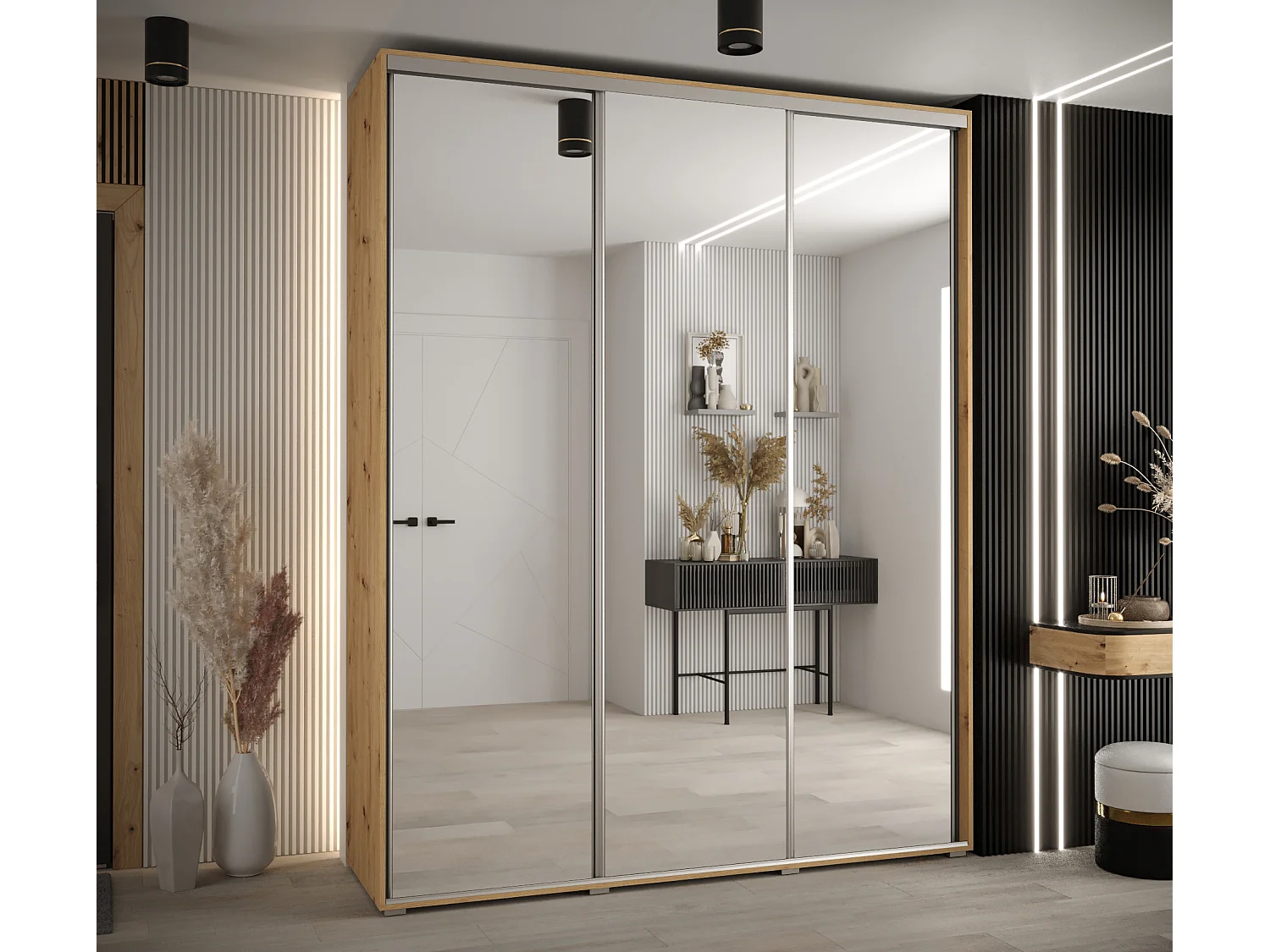 ARMOIRE DAVOS 2 À PORTES COULISSANTES 235,2/200/45 3 portes (Artisan/Artisan/Argent)