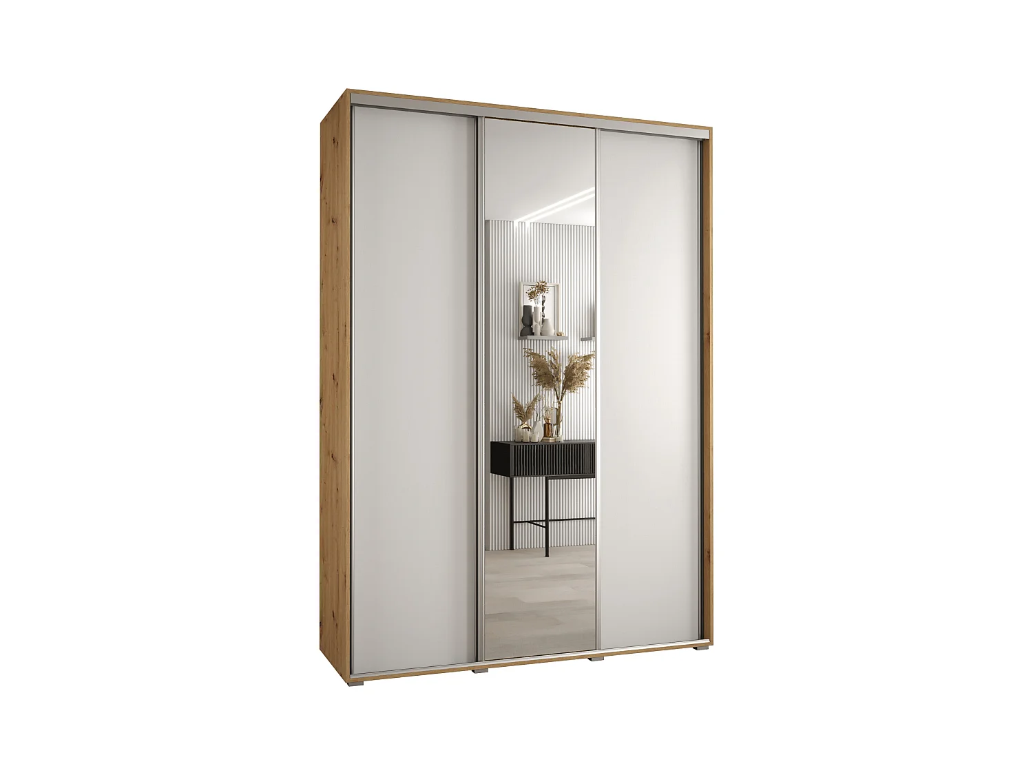 ARMOIRE DAVOS 3 À PORTES COULISSANTES 235,2/180/60 3 portes (Artisan/Blanc/Argent)