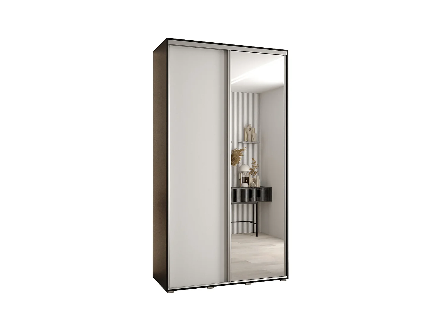 SCHWEBETÜRENSCHRANK DAVOS 3 235,2/140/45 2-türig (Schwarz/Weiß/Silber)