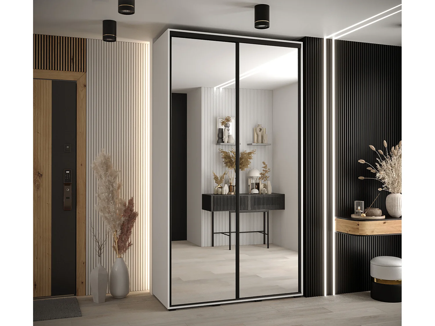 DAVOS 2 KLEDINGKAST MET SCHUIFDEUREN 235,2/140/45 2 deuren (Wit/Wit/Zwart)