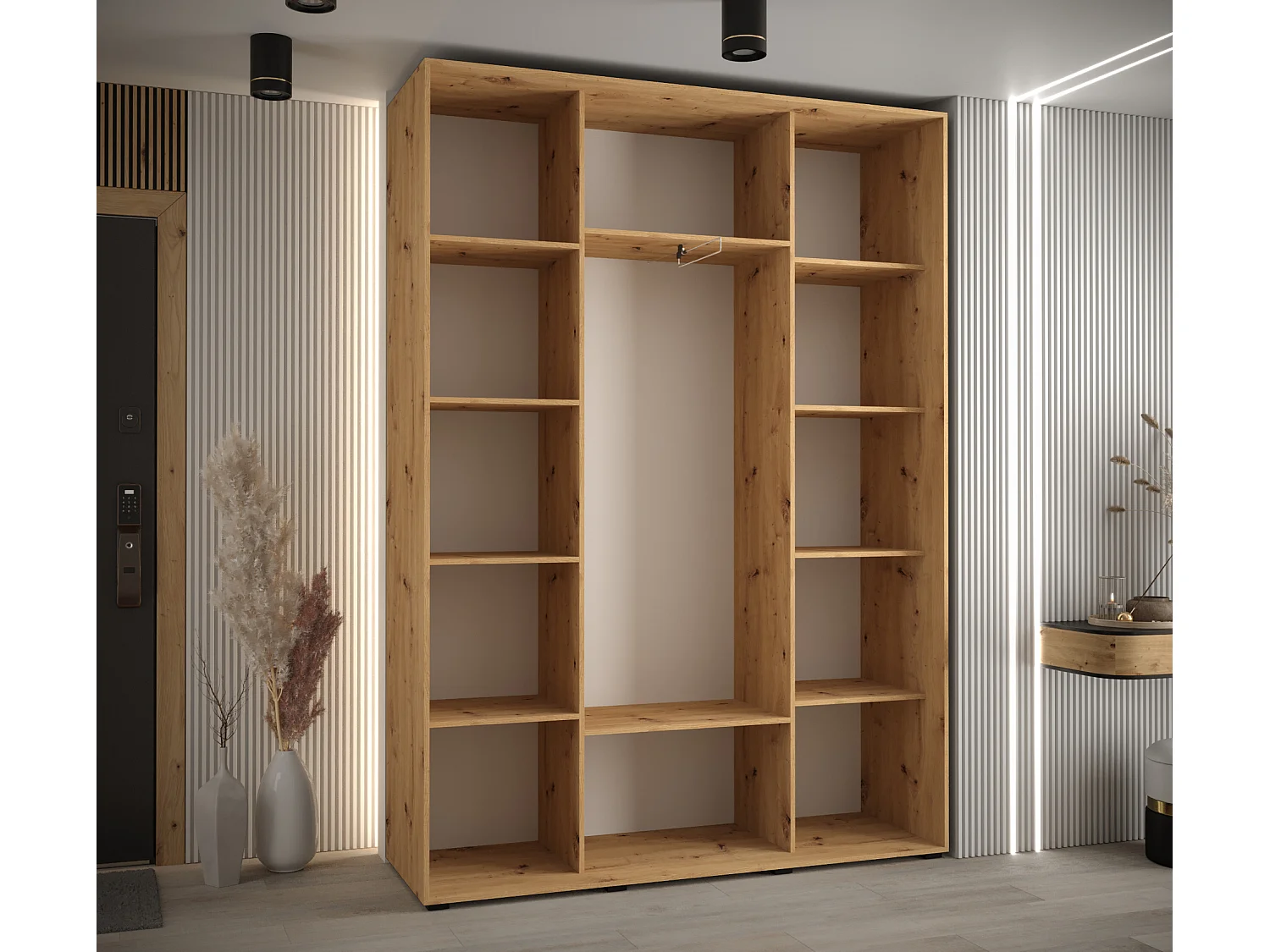 ARMOIRE DAVOS 3 À PORTES COULISSANTES 235,2/180/45 3 portes (Artisan/Blanc/Argent)