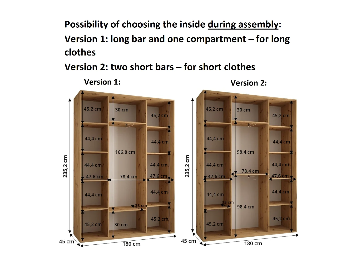 ARMOIRE DAVOS 3 À PORTES COULISSANTES 235,2/180/45 3 portes (Artisan/Blanc/Argent)