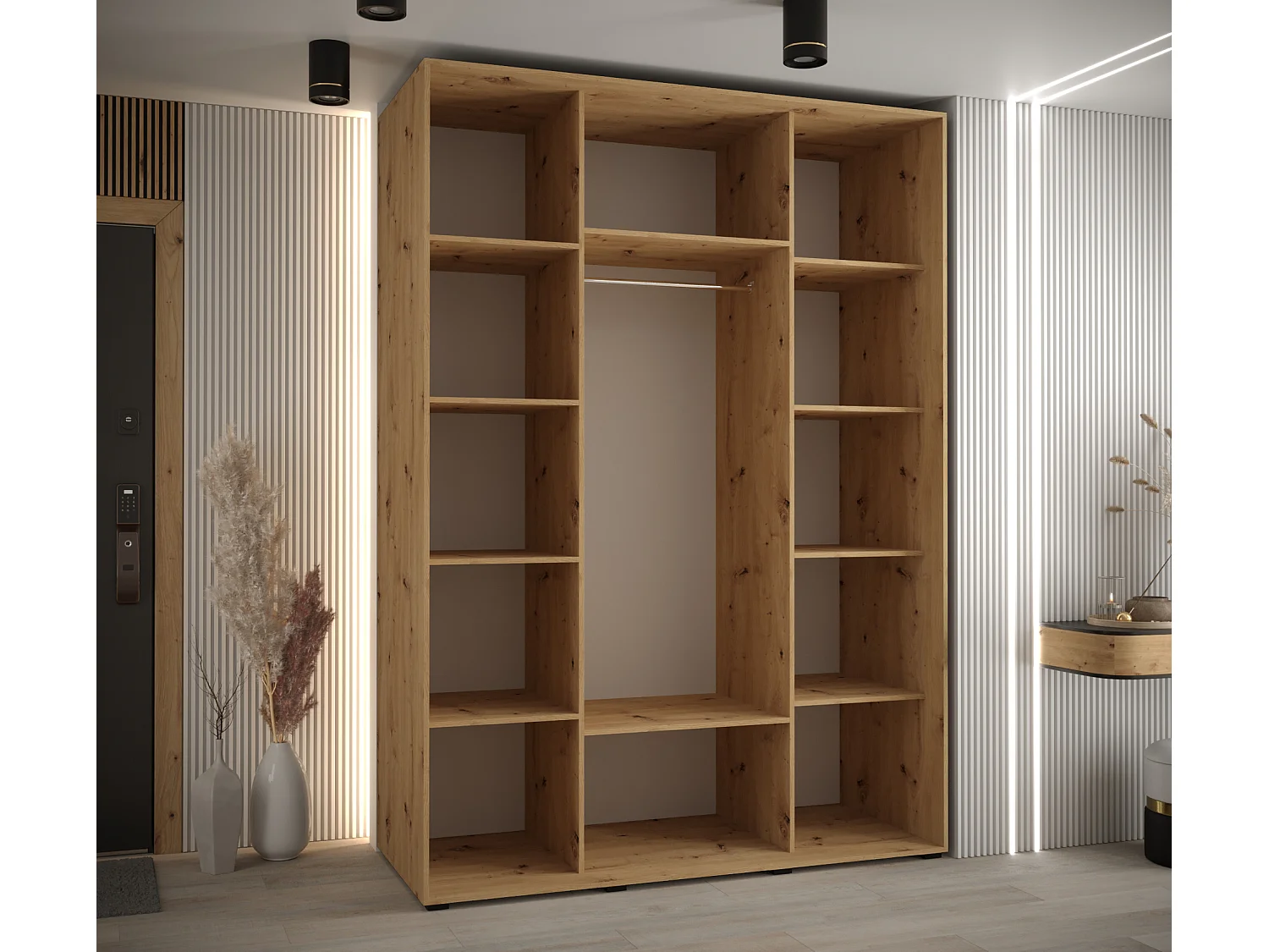 ARMOIRE DAVOS 2 À PORTES COULISSANTES 235,2/160/60 3 portes (Artisan/Artisan/Noir)