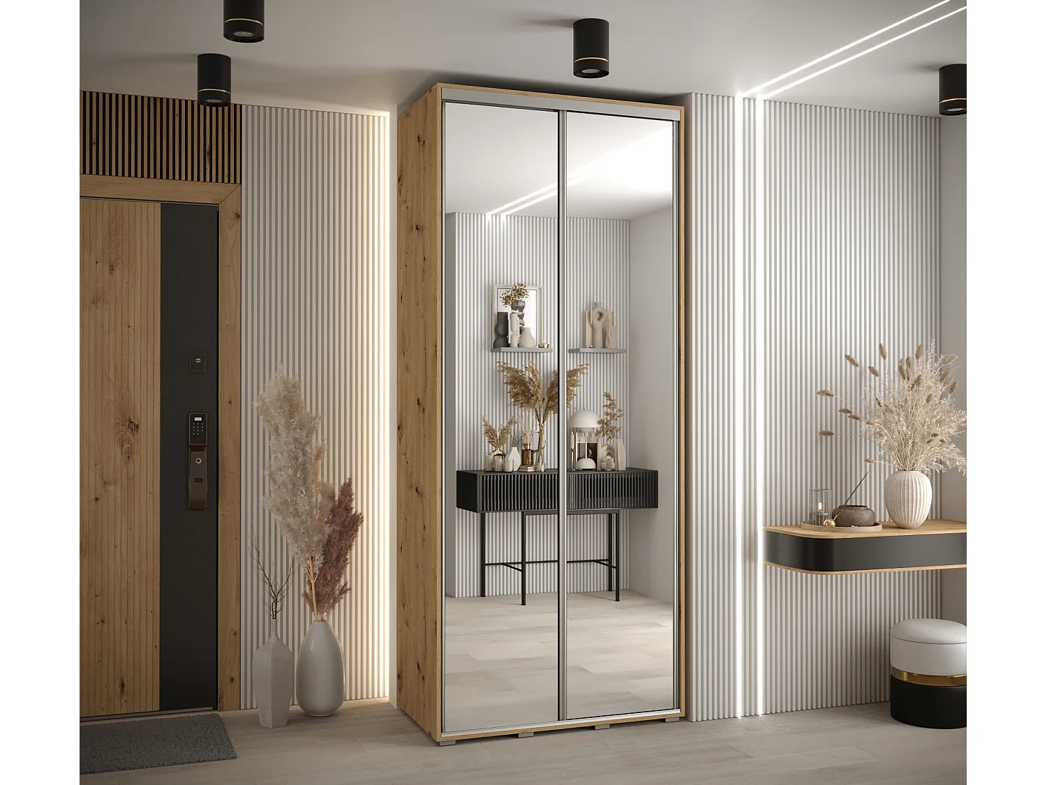 ARMARIO DAVOS 2 DE PUERTAS CORREDERAS 235,2/100/45 2 puertas (Artisan/Artisan/Plata)