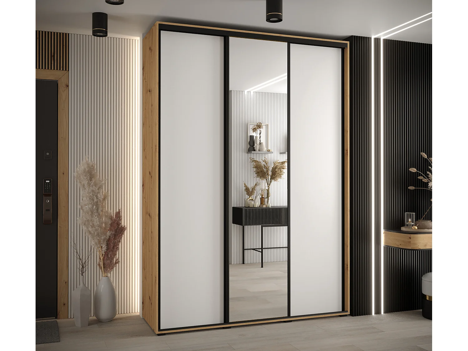 ARMOIRE DAVOS 3 À PORTES COULISSANTES 235,2/170/60 3 portes (Artisan/Blanc/Noir)