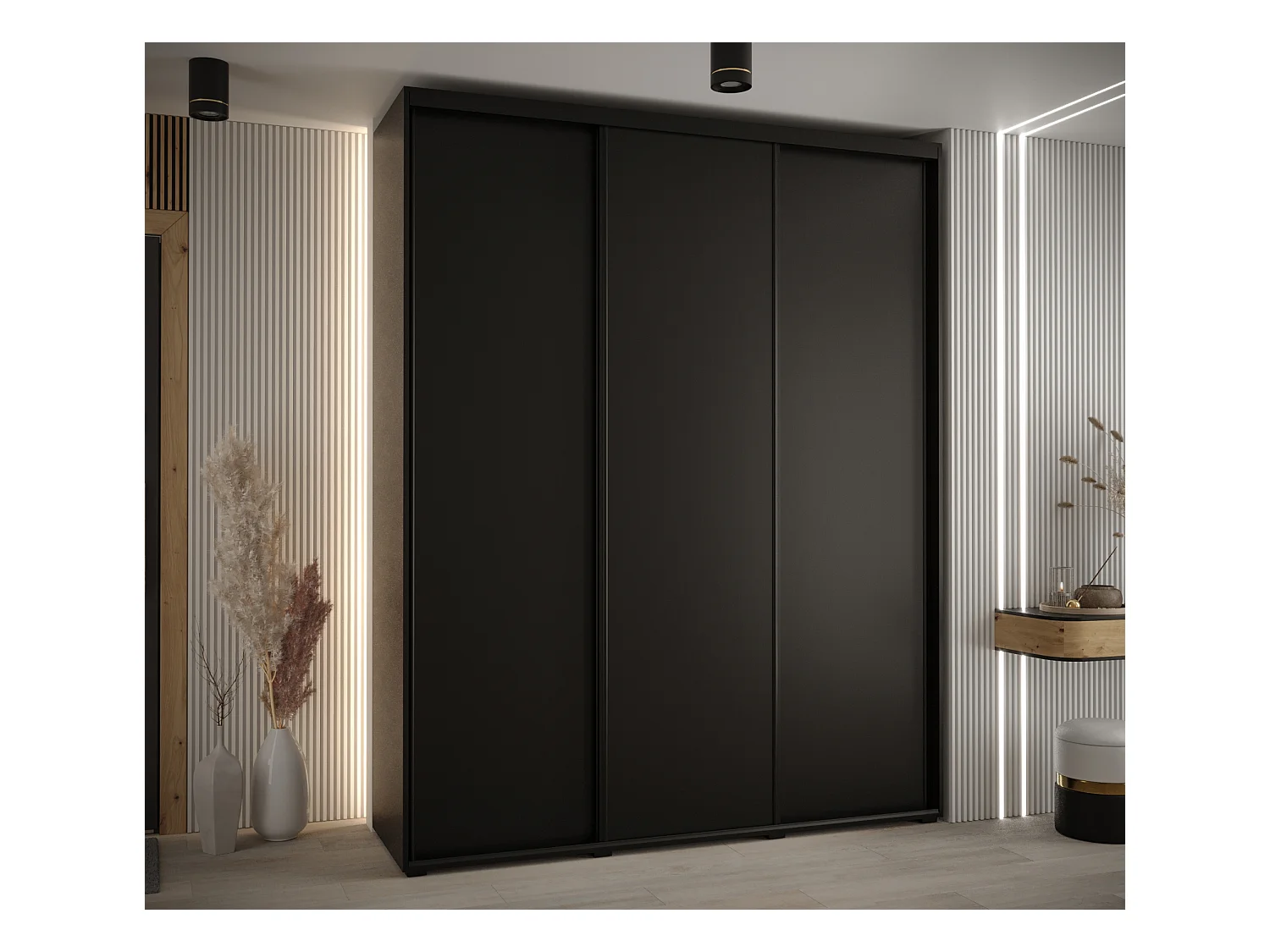 ARMOIRE DAVOS 1 À PORTES COULISSANTES 235,2/190/60 3 portes (Noir/Noir/Noir)
