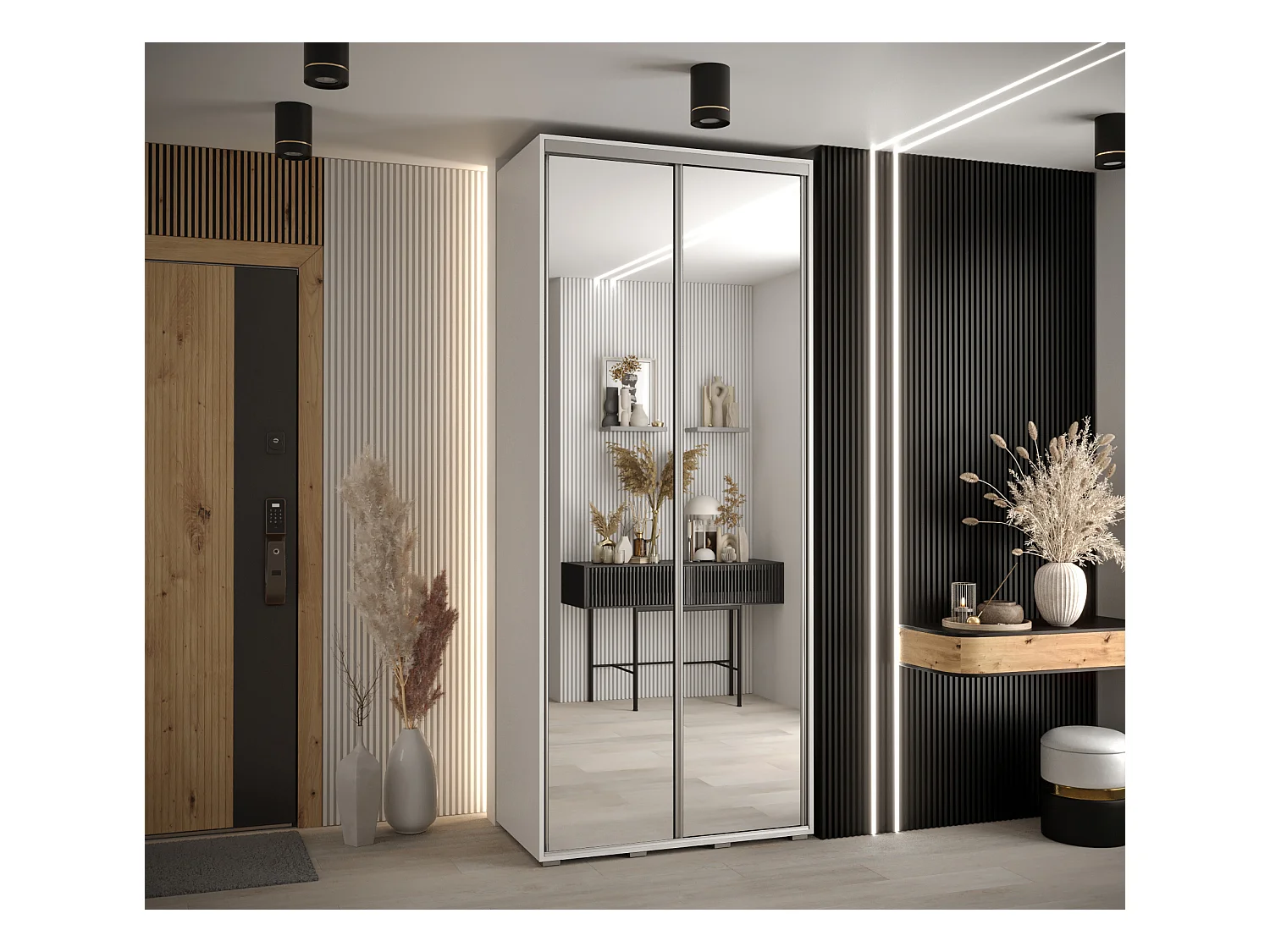 ARMOIRE DAVOS 2 À PORTES COULISSANTES 235,2/100/45 2 portes (Blanc/Blanc/Argent)