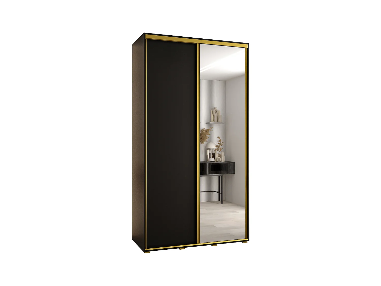 ARMOIRE DAVOS 3 À PORTES COULISSANTES 235,2/140/60 2 portes (Noir/Noir/Or)