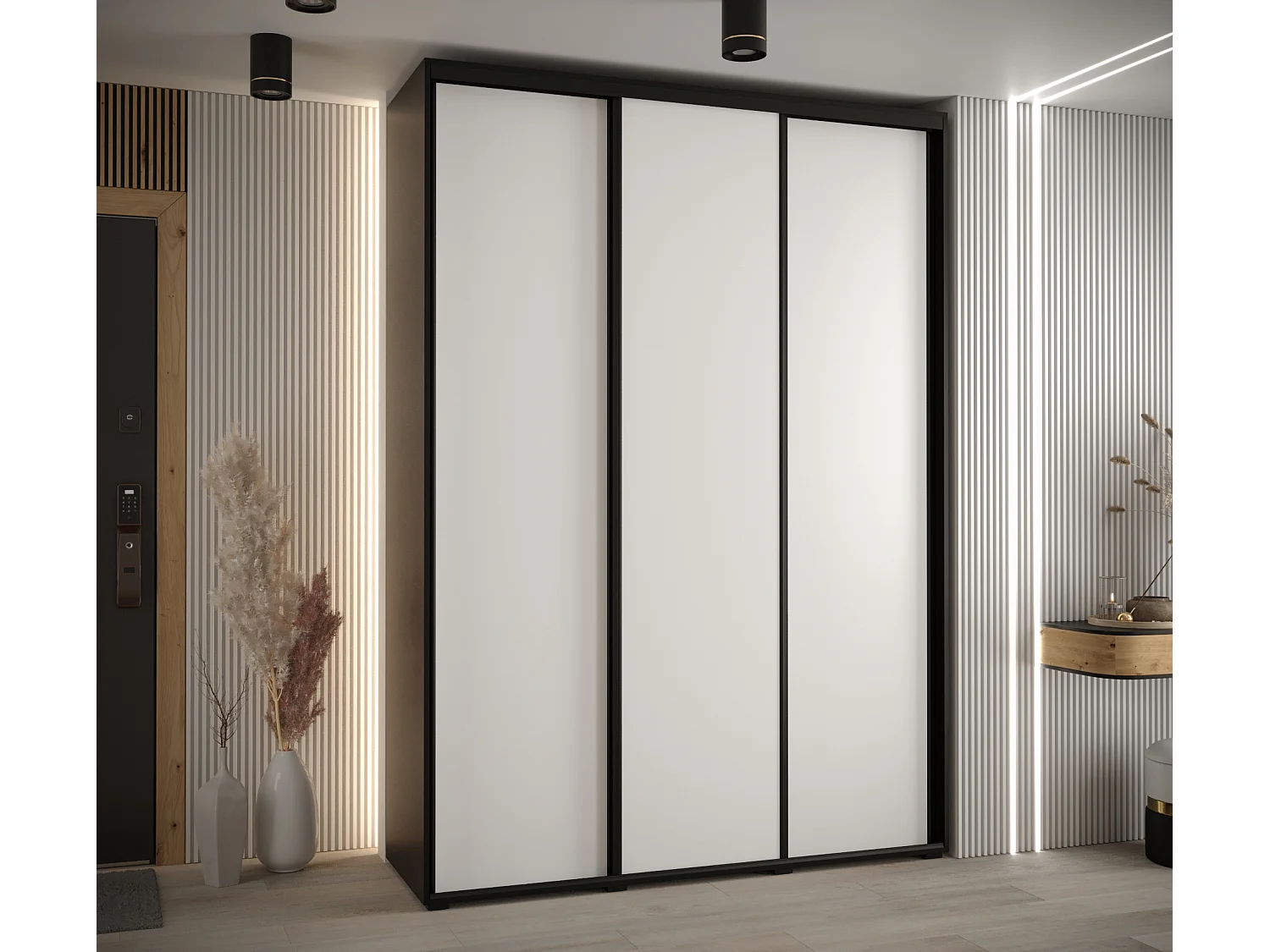 ARMOIRE DAVOS 1 À PORTES COULISSANTES 235,2/170/45 3 portes (Noir/Blanc/Noir)