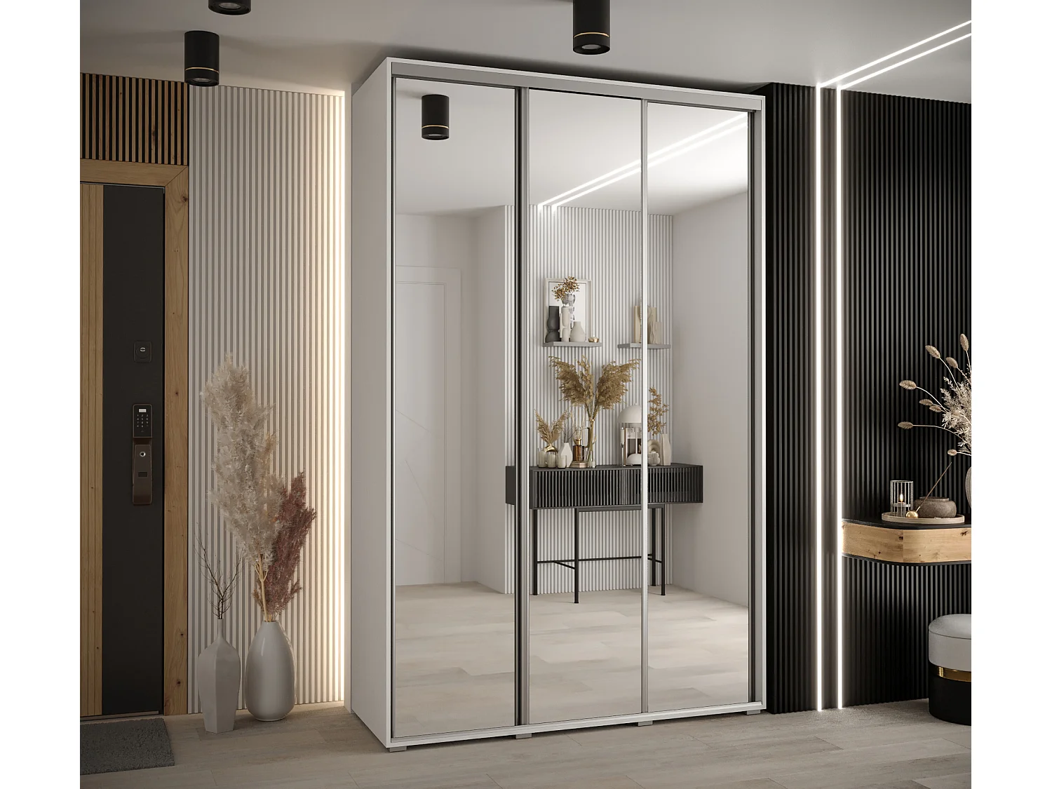 ARMOIRE DAVOS 2 À PORTES COULISSANTES 235,2/170/45 3 portes (Blanc/Blanc/Argent)