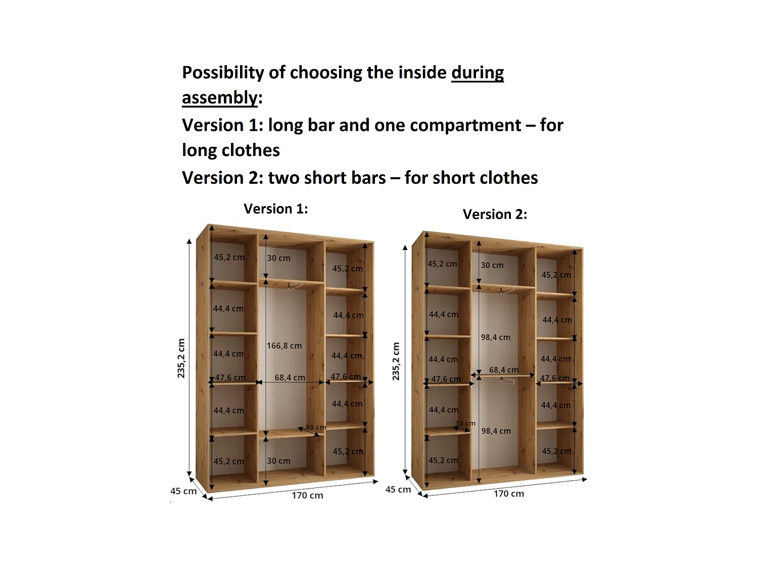 ARMOIRE DAVOS 2 À PORTES COULISSANTES 235,2/170/45 3 portes (Blanc/Blanc/Argent)