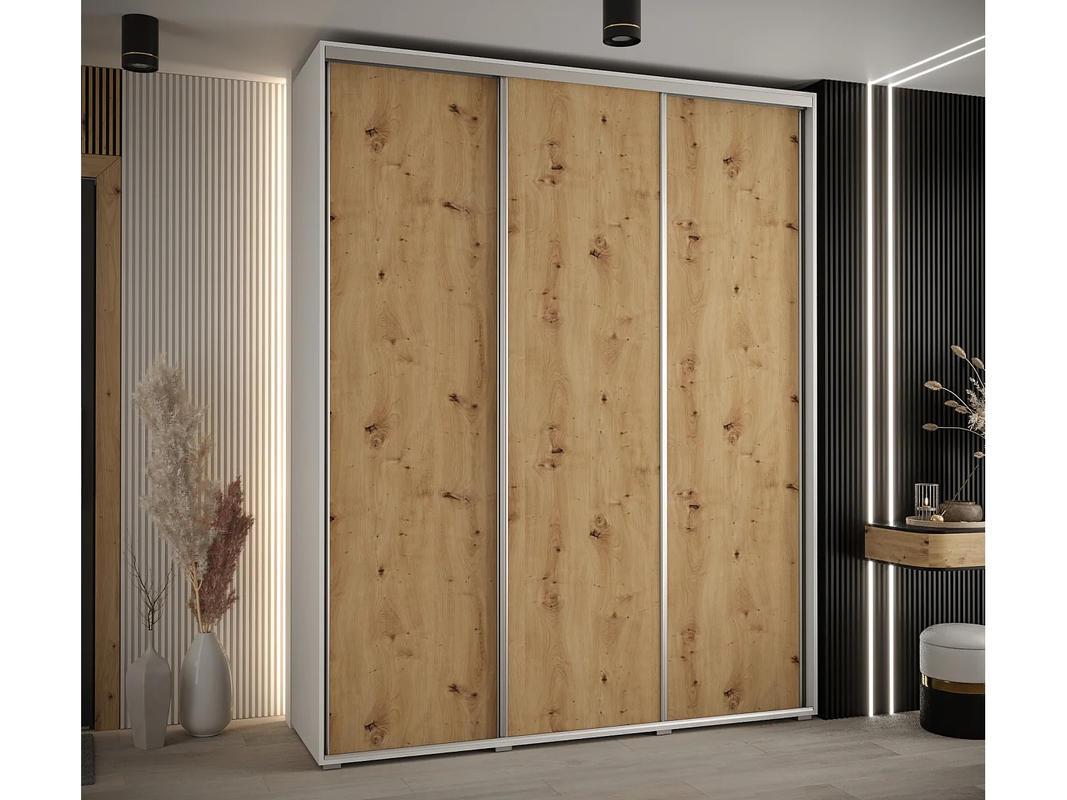 DAVOS 1 KLEDINGKAST MET SCHUIFDEUREN 235,2/190/45 3 deuren (Wit/Artisan/Zilver)