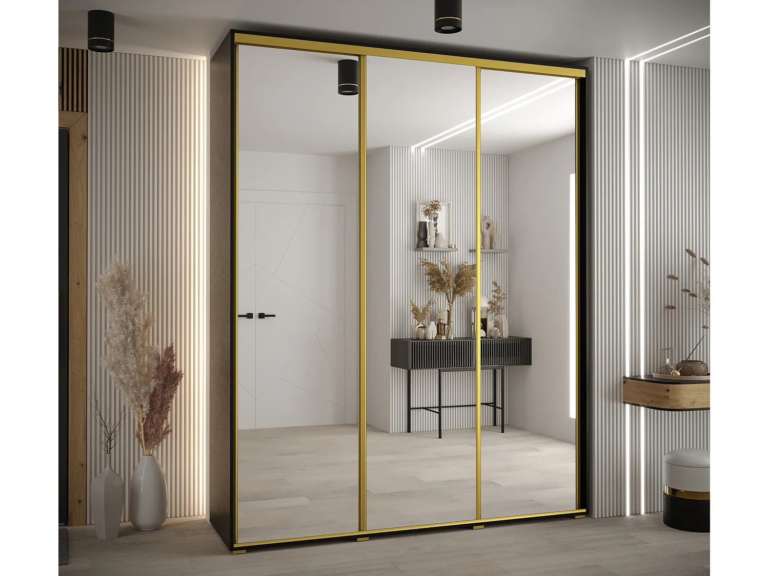 SCHWEBETÜRENSCHRANK DAVOS 2 235,2/190/60 3-türig (Schwarz/Schwarz/Gold)