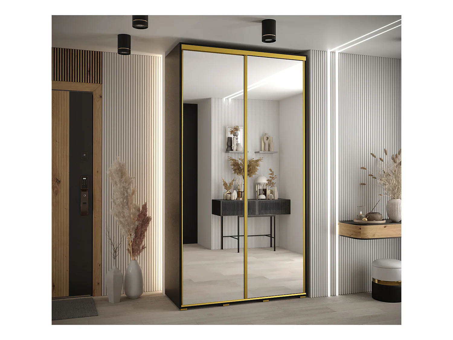 ARMOIRE DAVOS 2 À PORTES COULISSANTES 235,2/140/60 2 portes (Noir/Noir/Or)