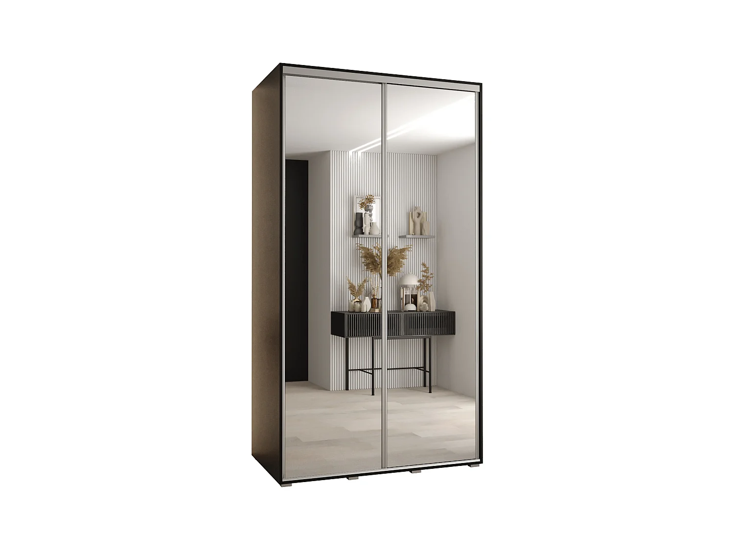 ARMOIRE DAVOS 2 À PORTES COULISSANTES 235,2/140/60 2 portes (Noir/Noir/Argent)