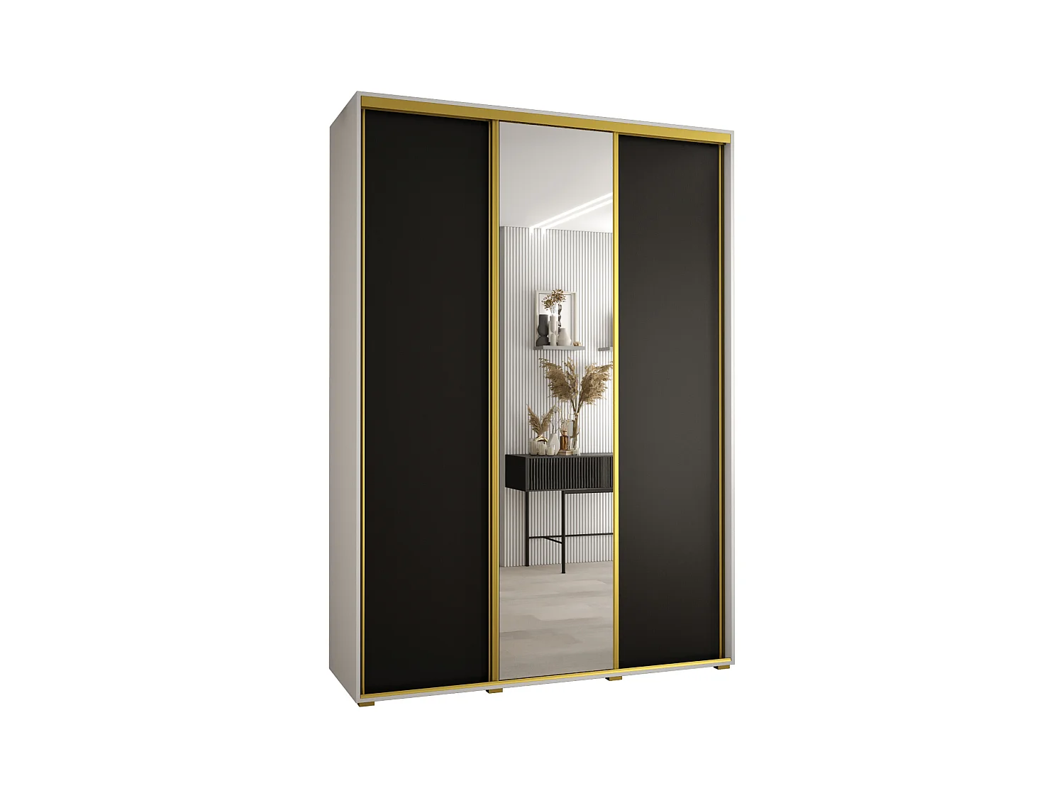 ARMOIRE DAVOS 3 À PORTES COULISSANTES 235,2/170/60 3 portes (Blanc/Noir/Or)