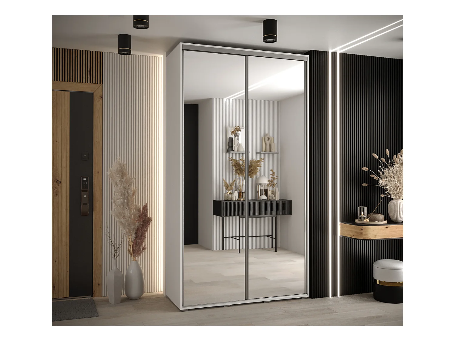 DAVOS 2 KLEDINGKAST MET SCHUIFDEUREN 235,2/130/45 2 deuren (Wit/Wit/Zilver)