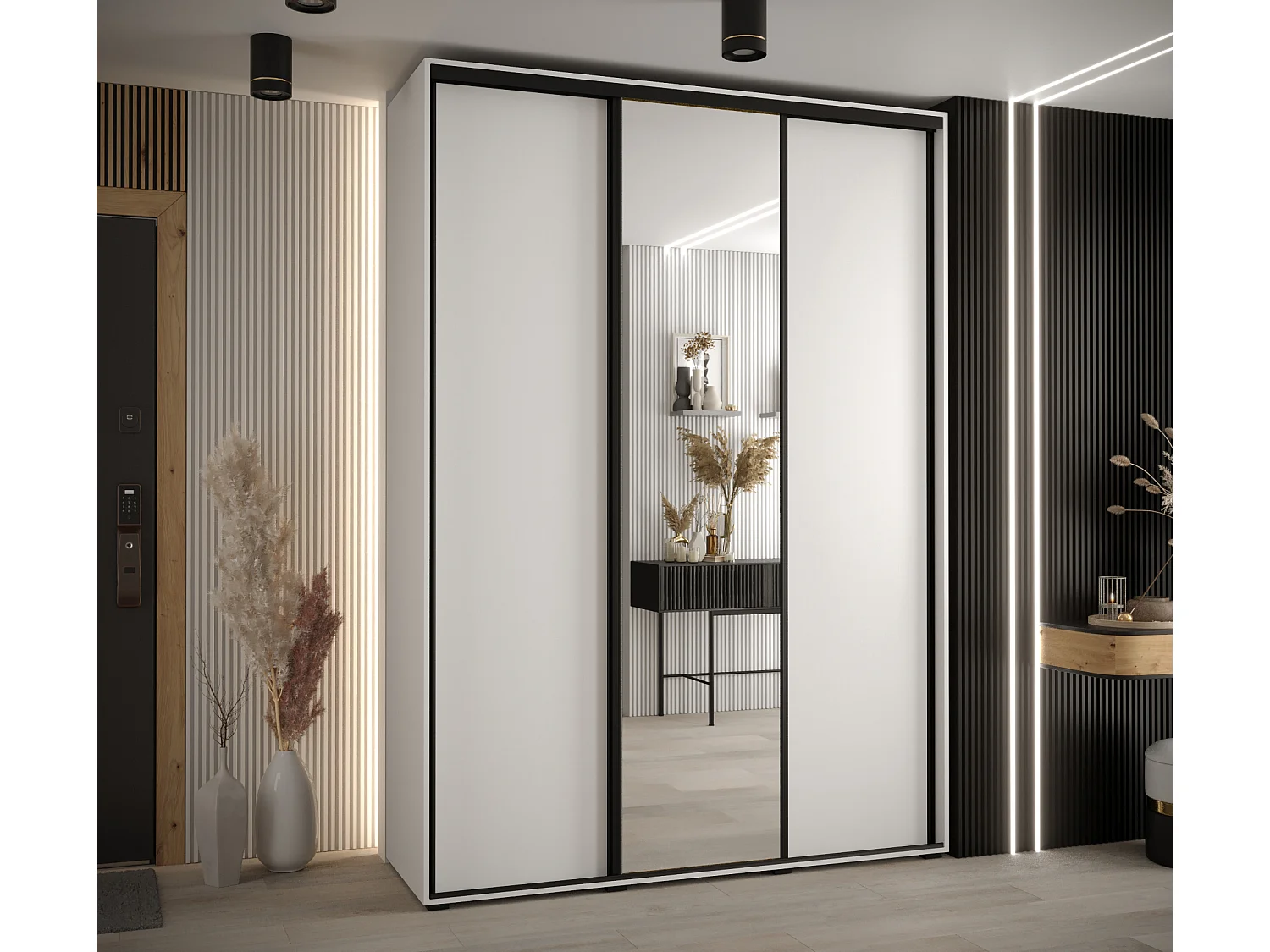 ARMOIRE DAVOS 3 À PORTES COULISSANTES 235,2/170/45 3 portes (Blanc/Blanc/Noir)