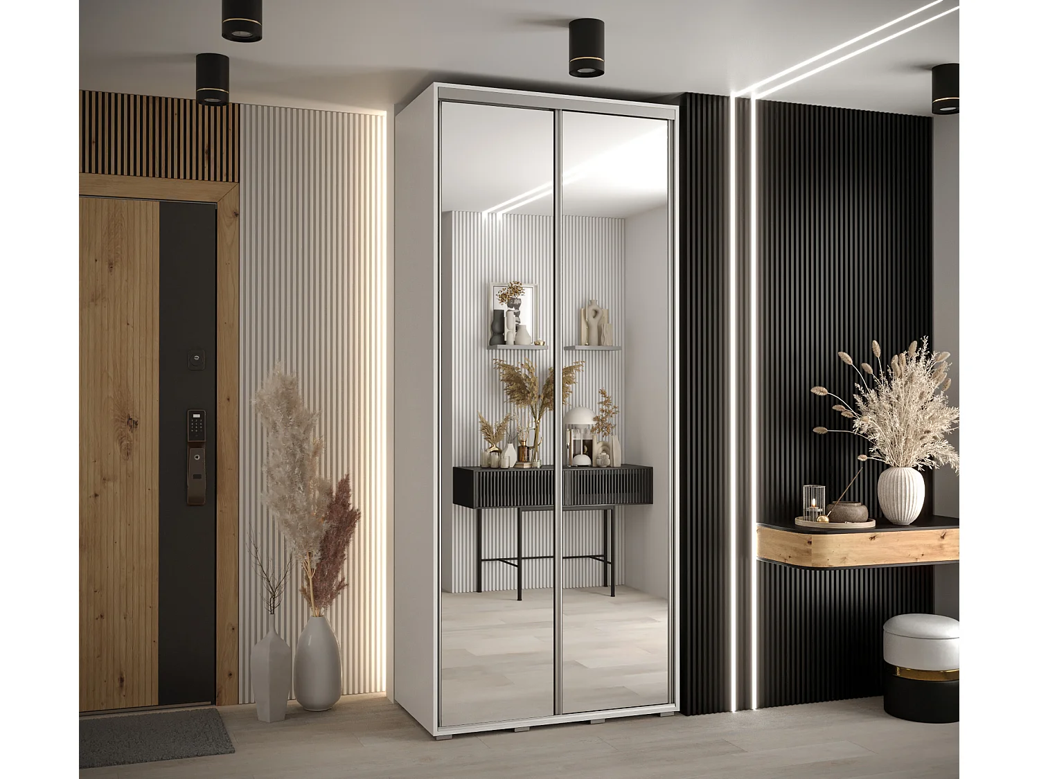 ARMADIO DAVOS 2 AD ANTE SCORREVOLI 235,2/100/60 2 porte (Bianco/Bianco/Argento)