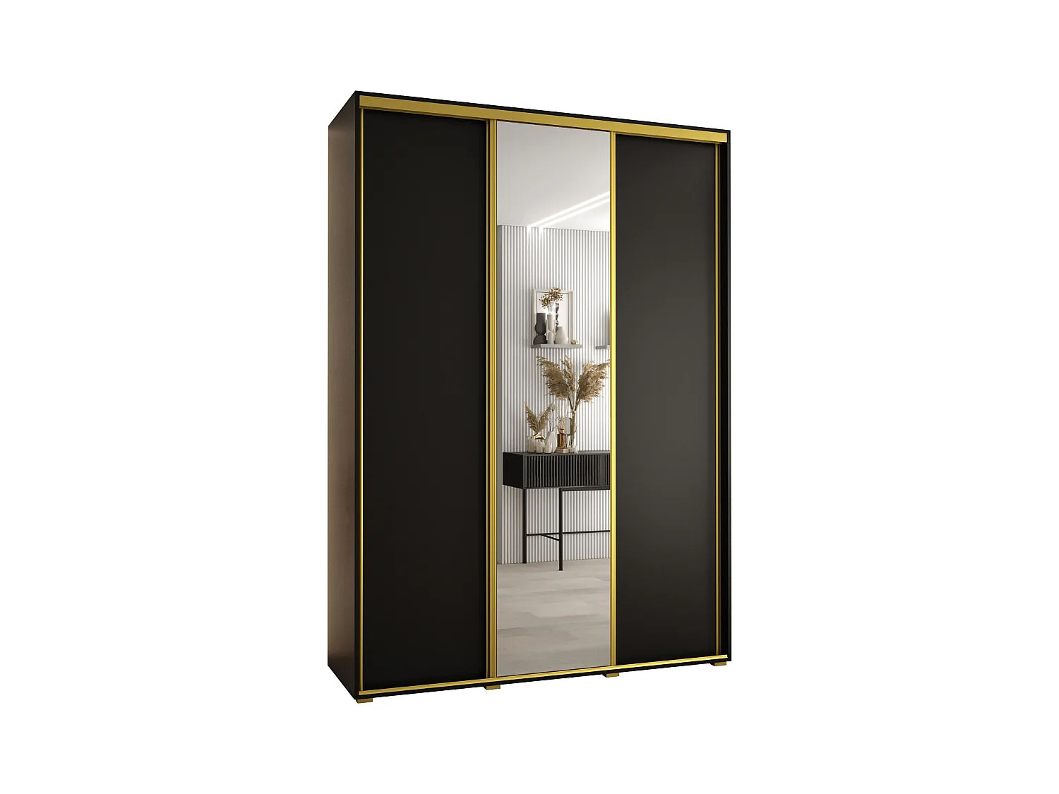 ARMOIRE DAVOS 3 À PORTES COULISSANTES 235,2/180/45 3 portes (Noir/Noir/Or)