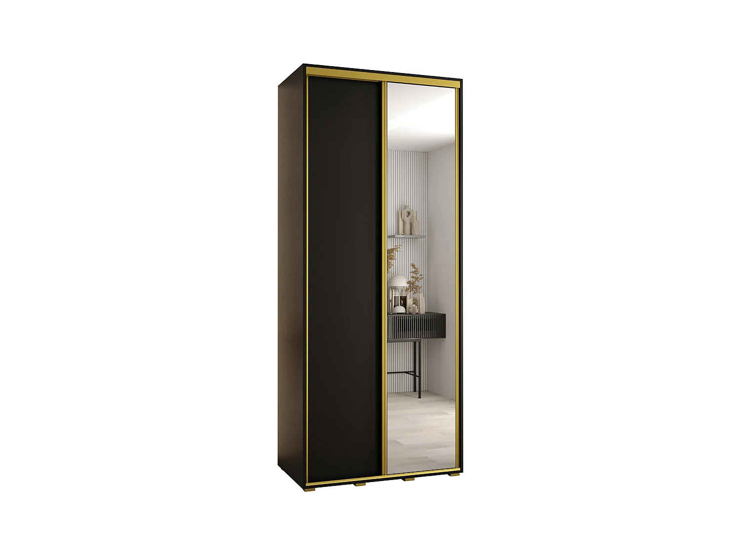 SCHWEBETÜRENSCHRANK DAVOS 3 235,2/100/45 2-türig (Schwarz/Schwarz/Gold)