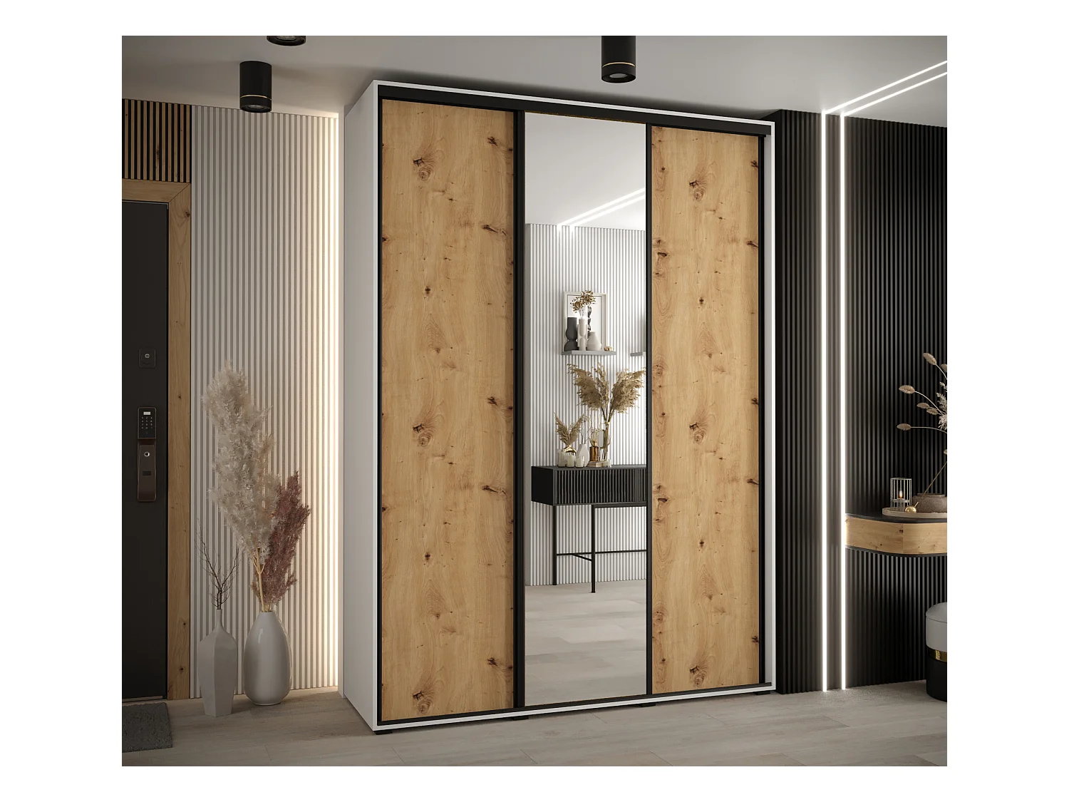 ARMADIO DAVOS 3  AD ANTESCORREVOLI 235,2/180/45 3 porte (Bianco/Artisan/Nero)