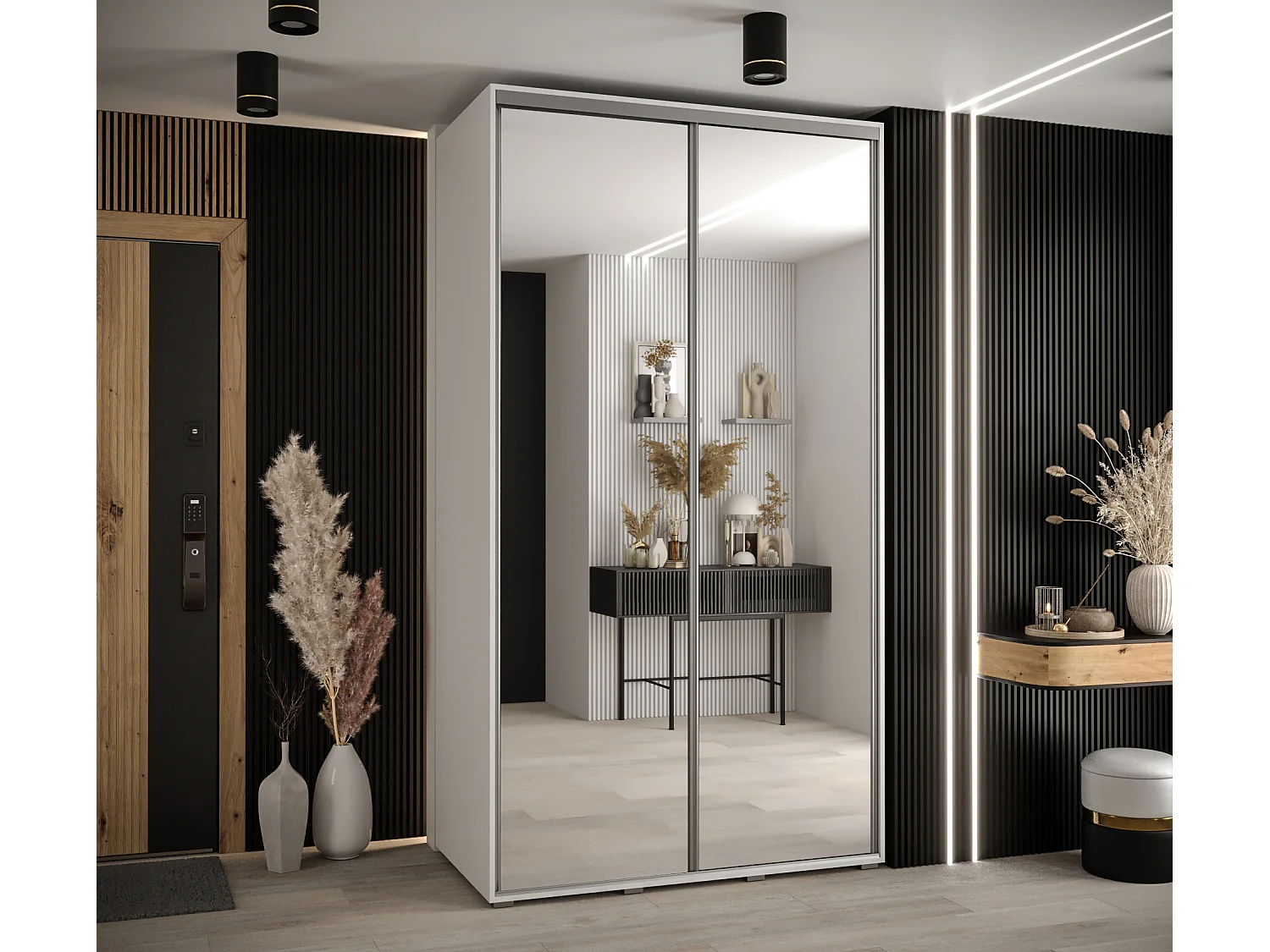 ARMOIRE DAVOS 2 À PORTES COULISSANTES 235,2/130/60 2 portes (Blanc/Blanc/Argent)