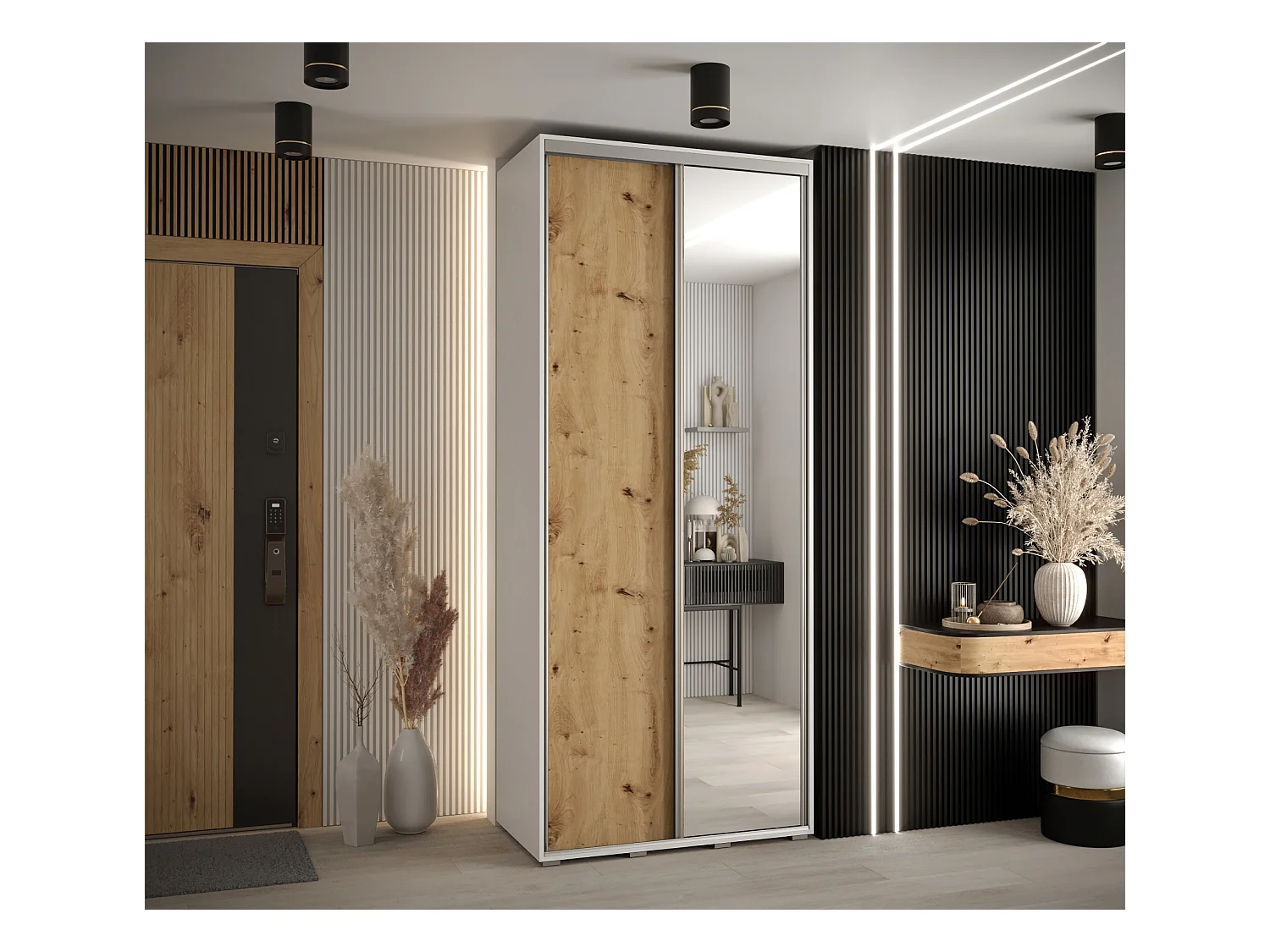 ARMOIRE DAVOS 3 À PORTES COULISSANTES 235,2/120/45 2 portes (Blanc/Artisan/Argent)