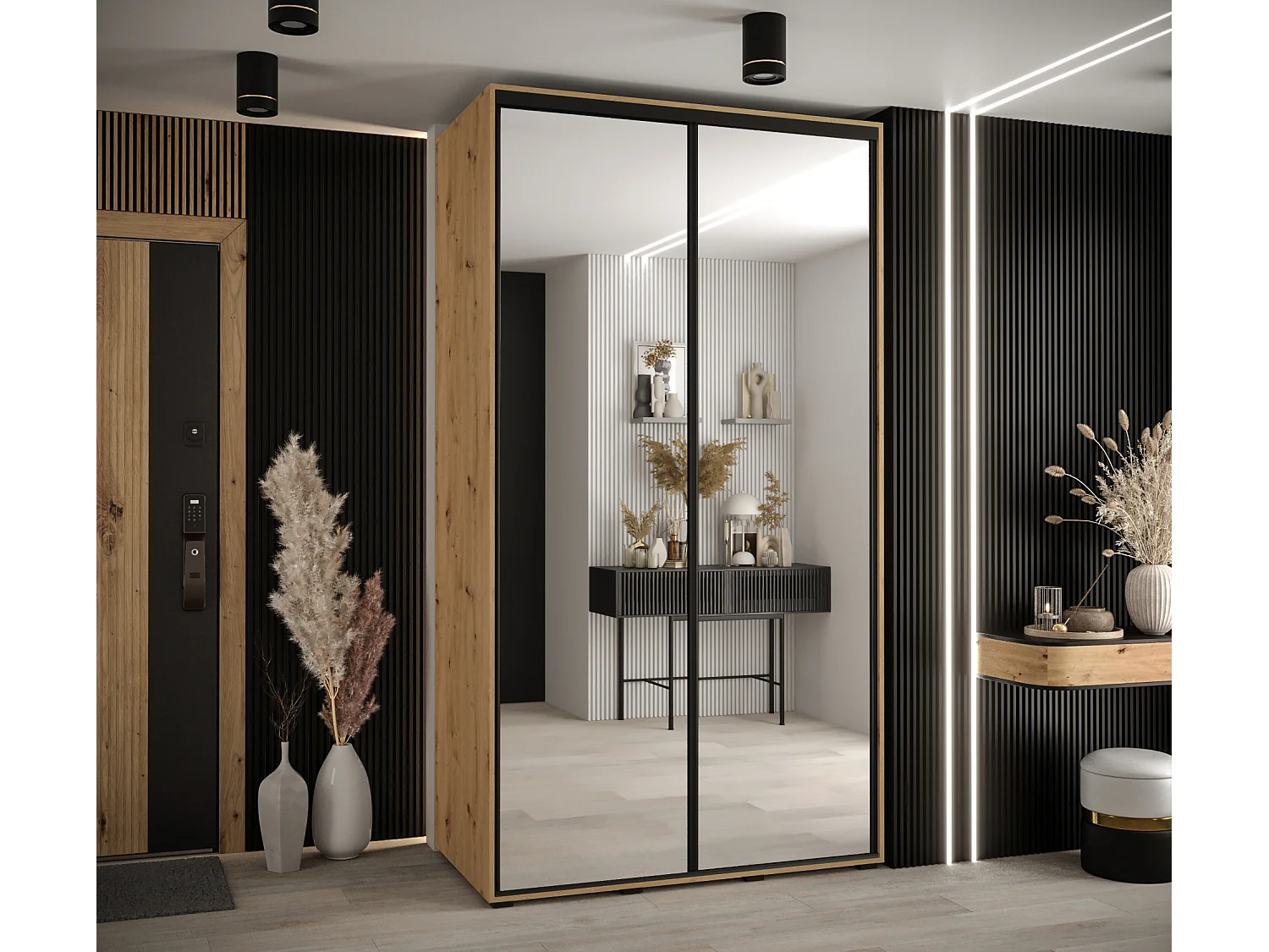 ARMADIO DAVOS 2 AD ANTE SCORREVOLI 235,2/140/60 2 porte (Artisan/Artisan/Nero)