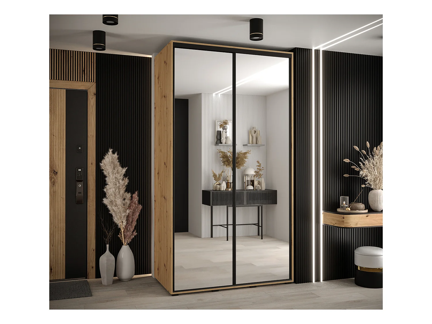 ARMOIRE DAVOS 2 À PORTES COULISSANTES 235,2/140/60 2 portes (Artisan/Artisan/Noir)