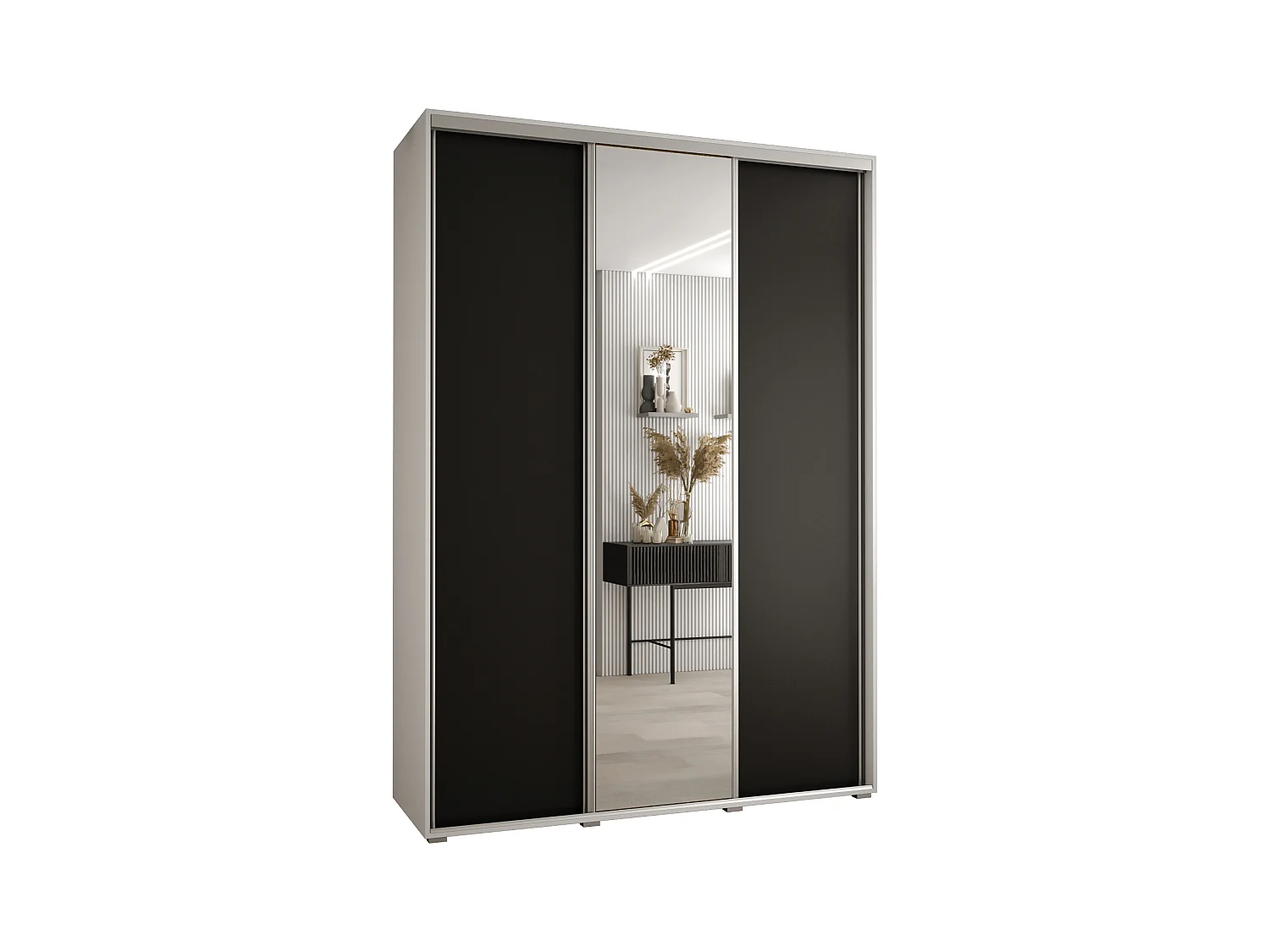 ARMOIRE DAVOS 3 À PORTES COULISSANTES 235,2/180/60 3 portes (Blanc/Noir/Argent)