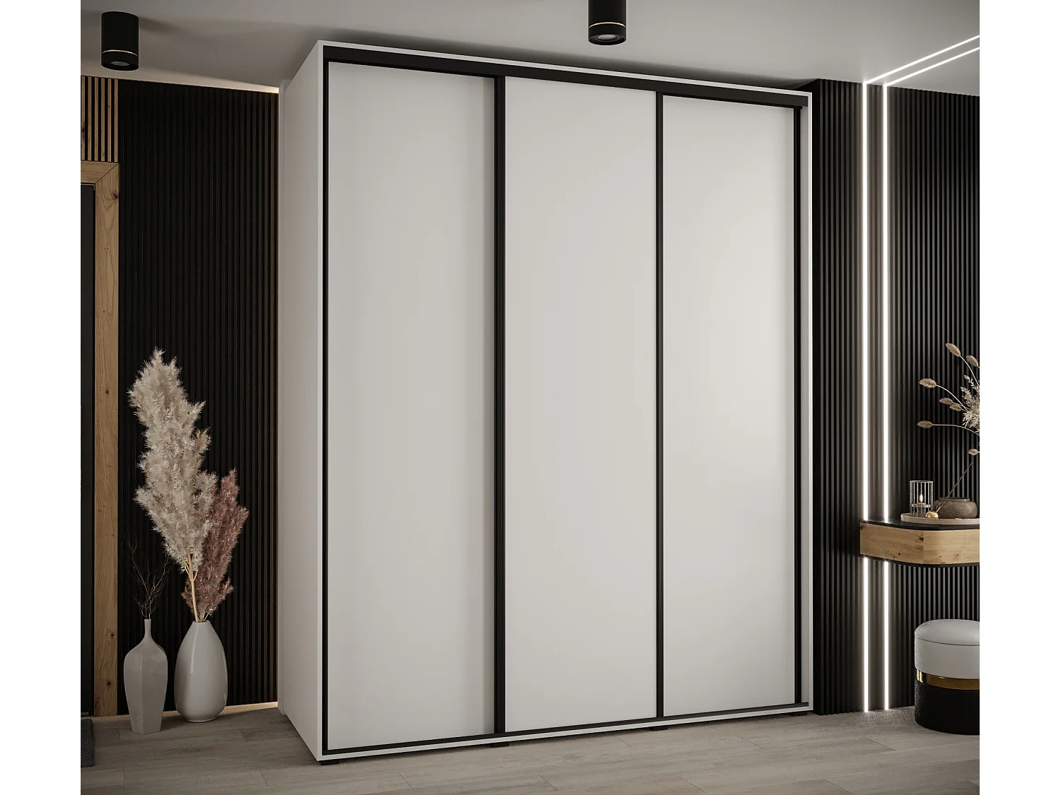 ARMOIRE DAVOS 1 À PORTES COULISSANTES 235,2/190/45 3 portes (Blanc/Blanc/Noir)