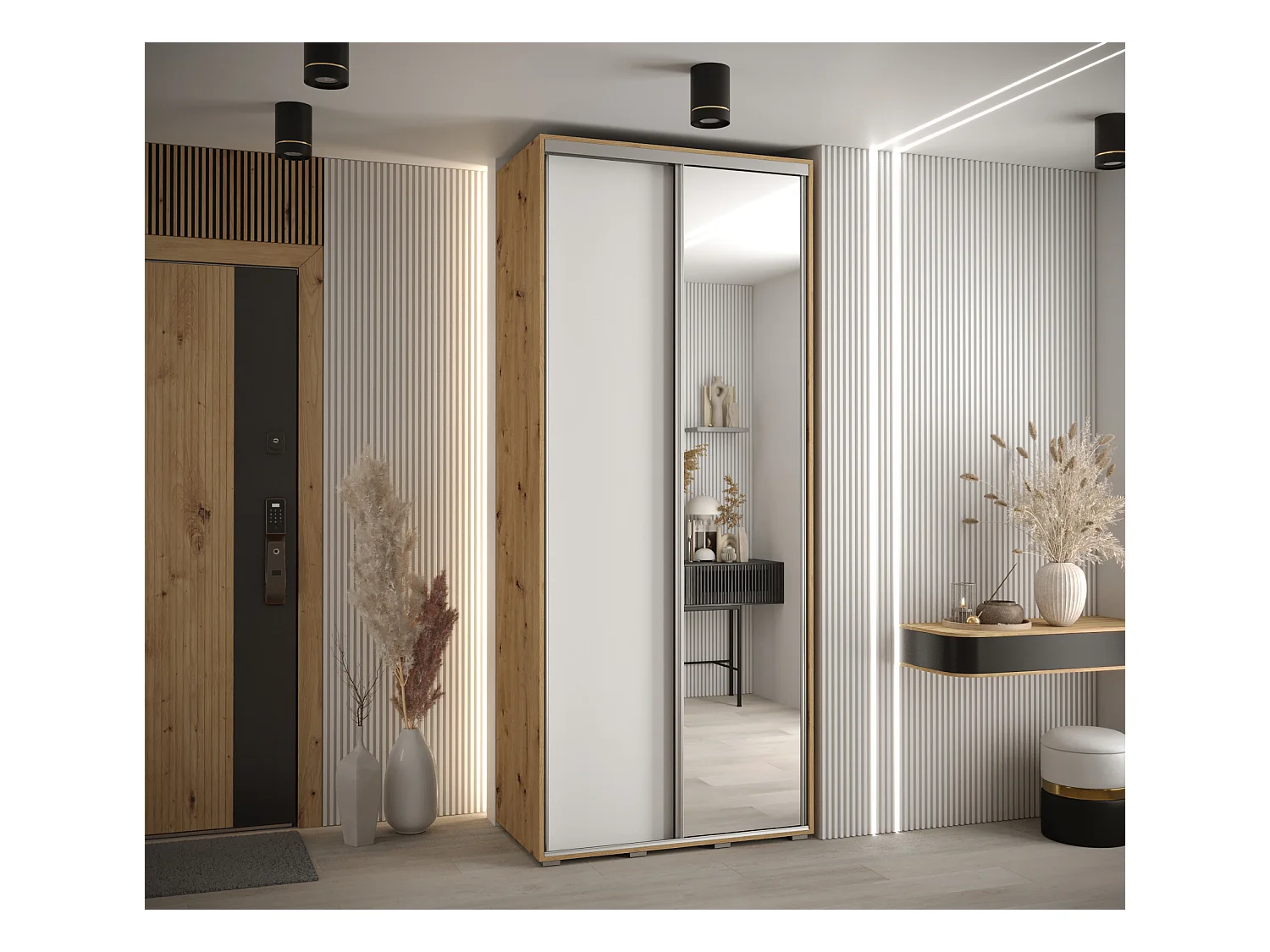 ARMOIRE DAVOS 3 À PORTES COULISSANTES 235,2/110/45 2 portes (Artisan/Blanc/Argent)