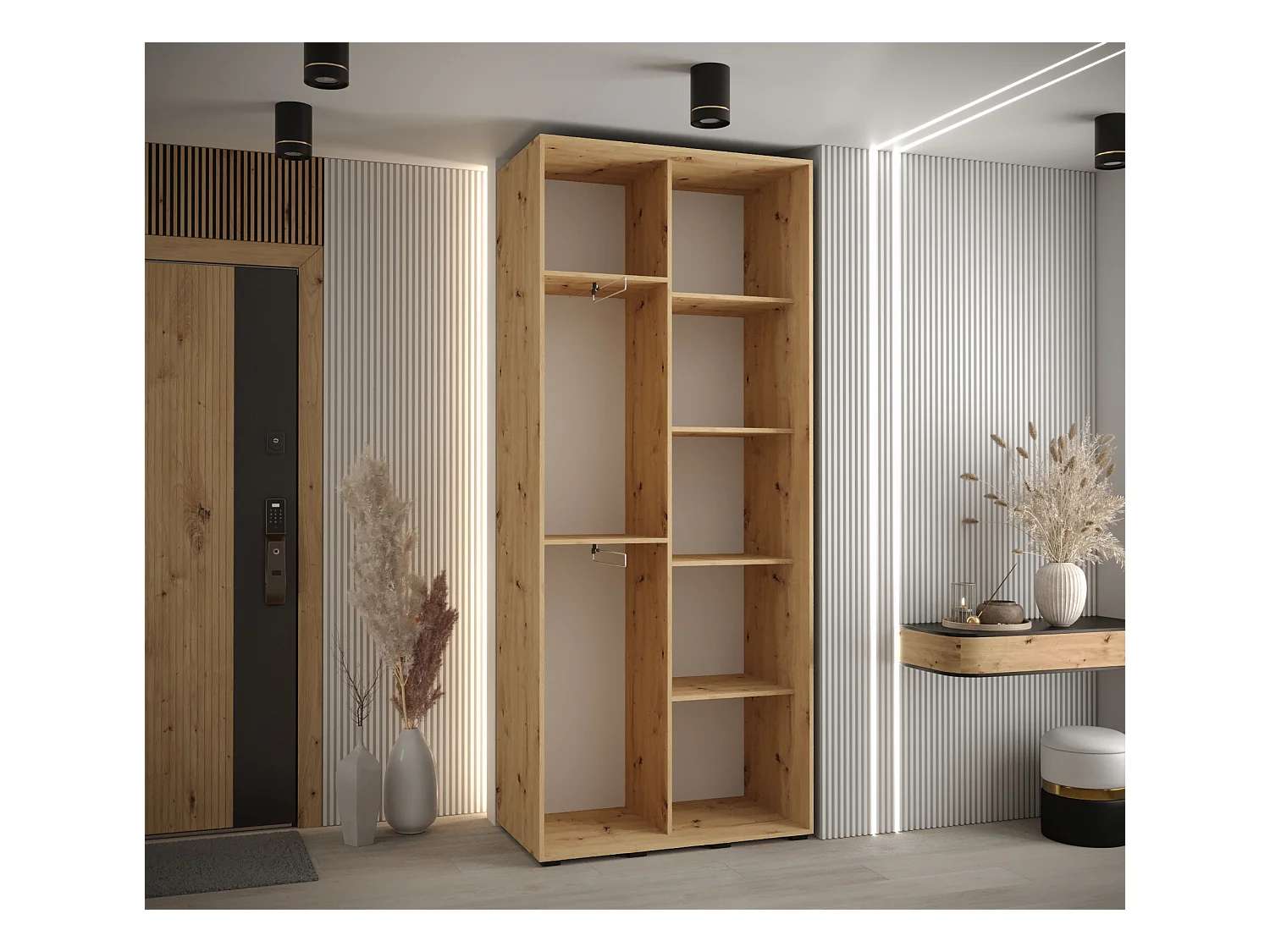 ARMOIRE DAVOS 3 À PORTES COULISSANTES 235,2/110/45 2 portes (Artisan/Blanc/Argent)