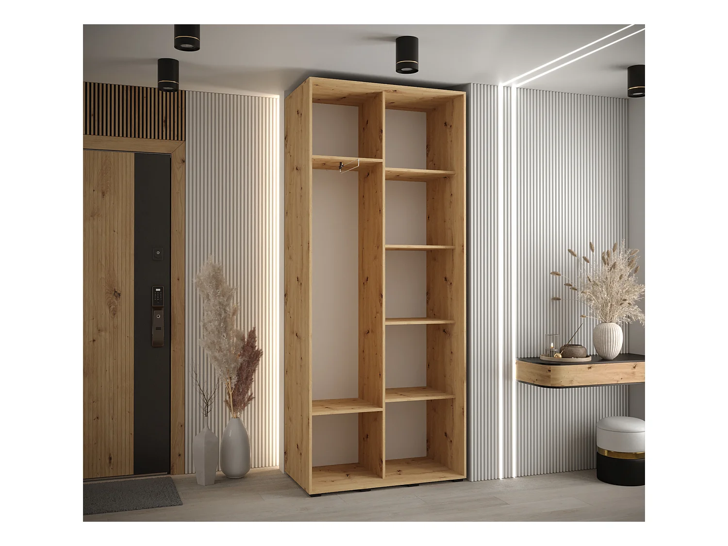 ARMOIRE DAVOS 3 À PORTES COULISSANTES 235,2/110/45 2 portes (Artisan/Blanc/Argent)