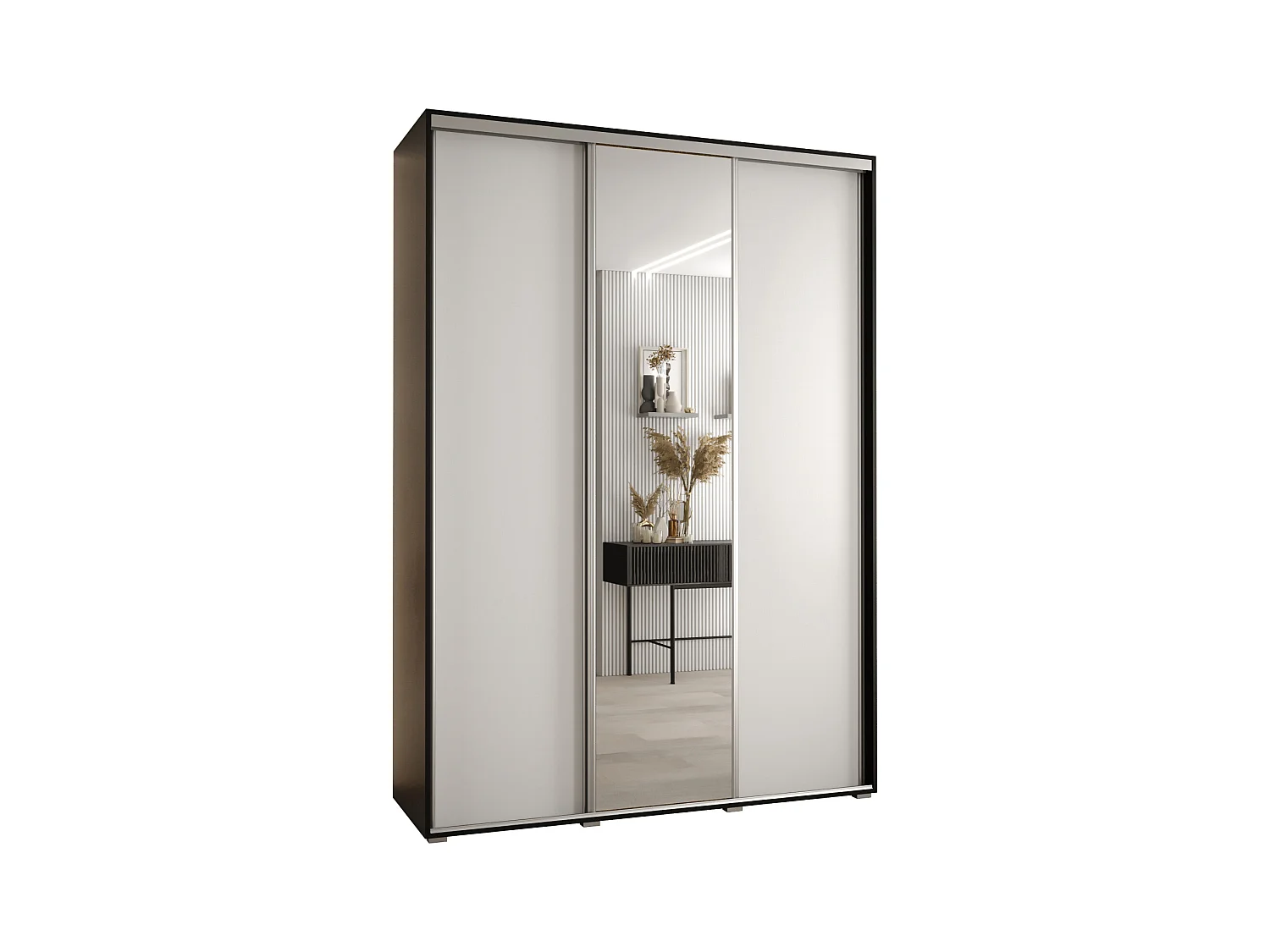 ARMOIRE DAVOS 3 À PORTES COULISSANTES 235,2/180/45 3 portes (Noir/Blanc/Argent)