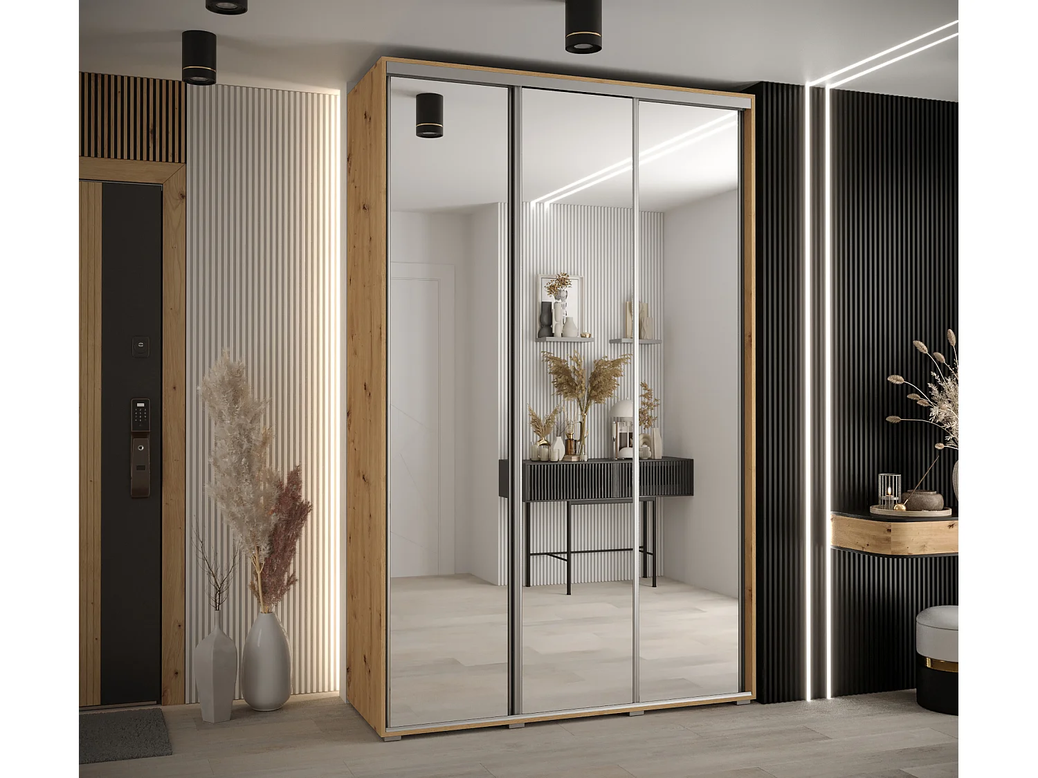 ARMOIRE DAVOS 2 À PORTES COULISSANTES 235,2/180/45 3 portes (Artisan/Artisan/Argent)