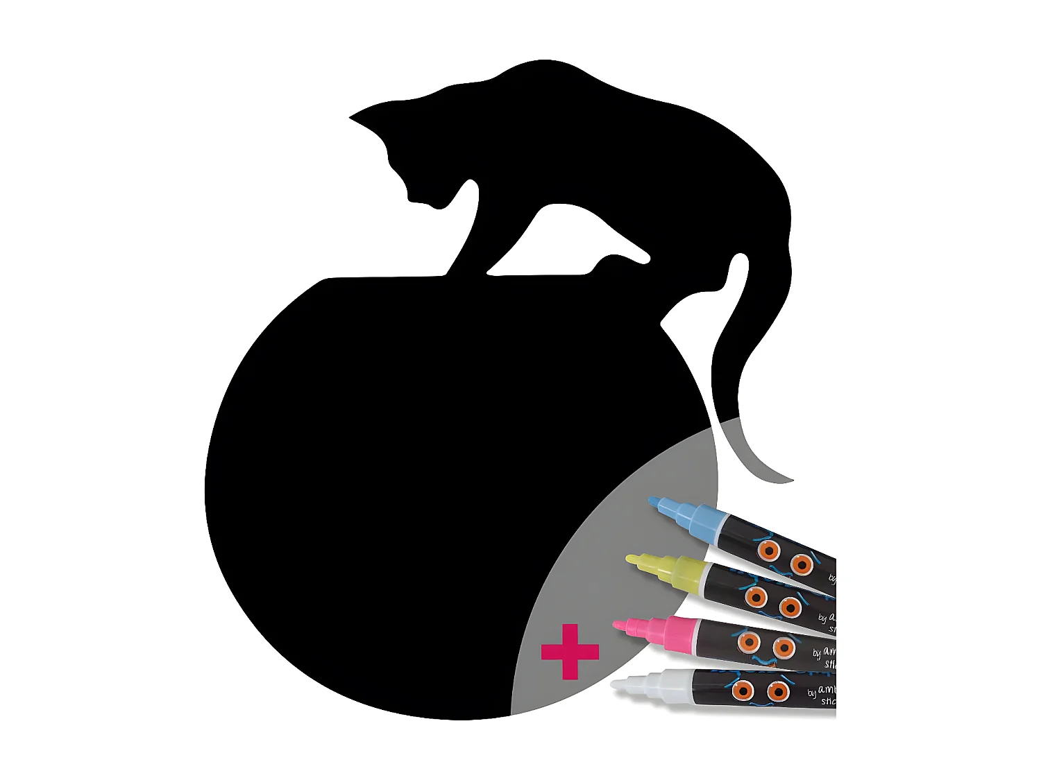 Sticker ardoise tableau noir - stickers muraux adhésif effaçable - CHATON SUR L'AQUARIUM + 4 CRAIES LIQUIDES - 130x115cm