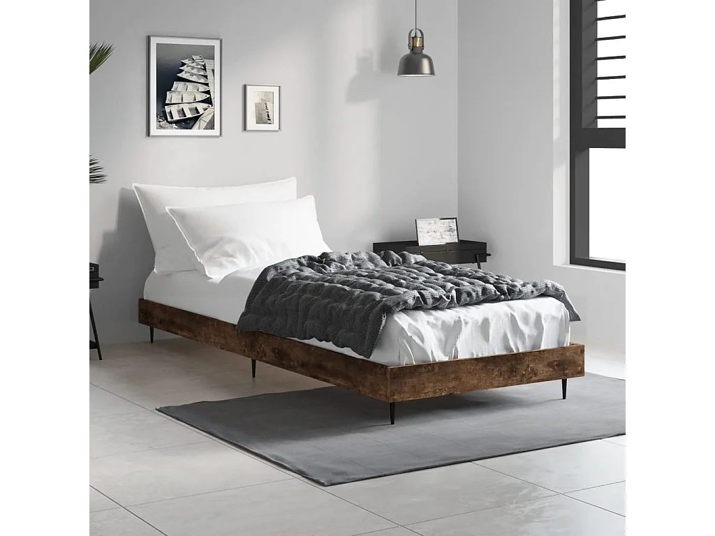 Cadre de lit sans matelas chêne fumé 75x190cm bois d'ingénierie