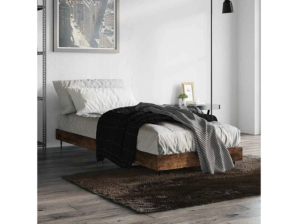 Cadre de lit sans matelas chêne fumé 75x190cm bois d'ingénierie