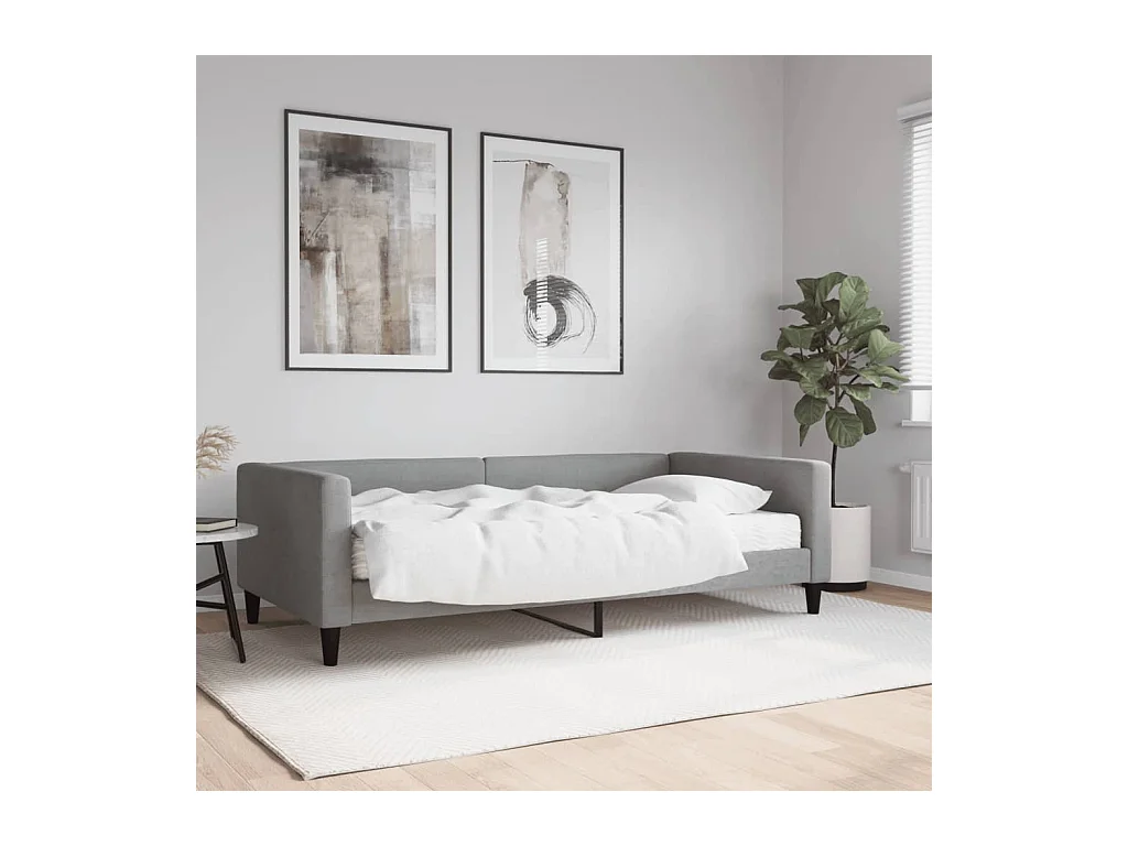 Lit de jour avec matelas gris clair 100x200 cm tissu