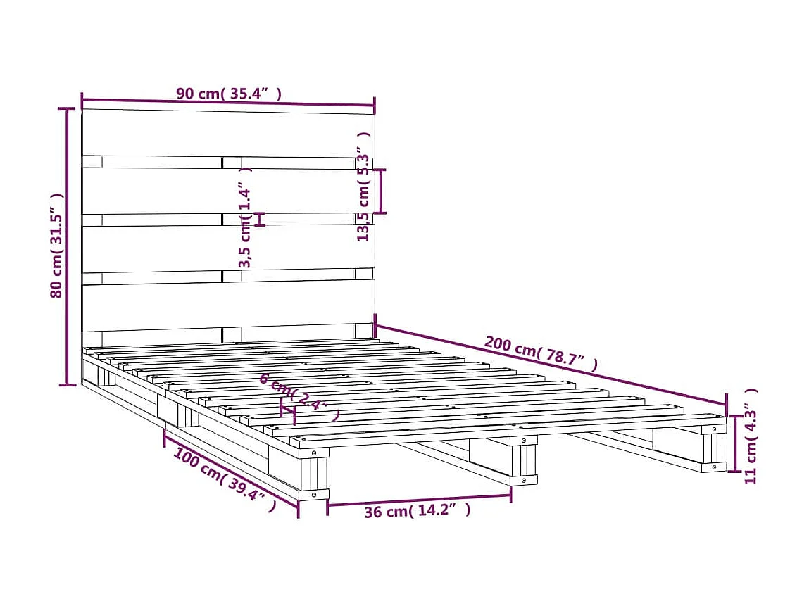 Cadre de lit sans matelas 90x200 cm bois de pin massif